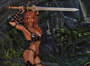 Картинка 3д+графика фантазия+ fantasy взгляд девушка оружие фон