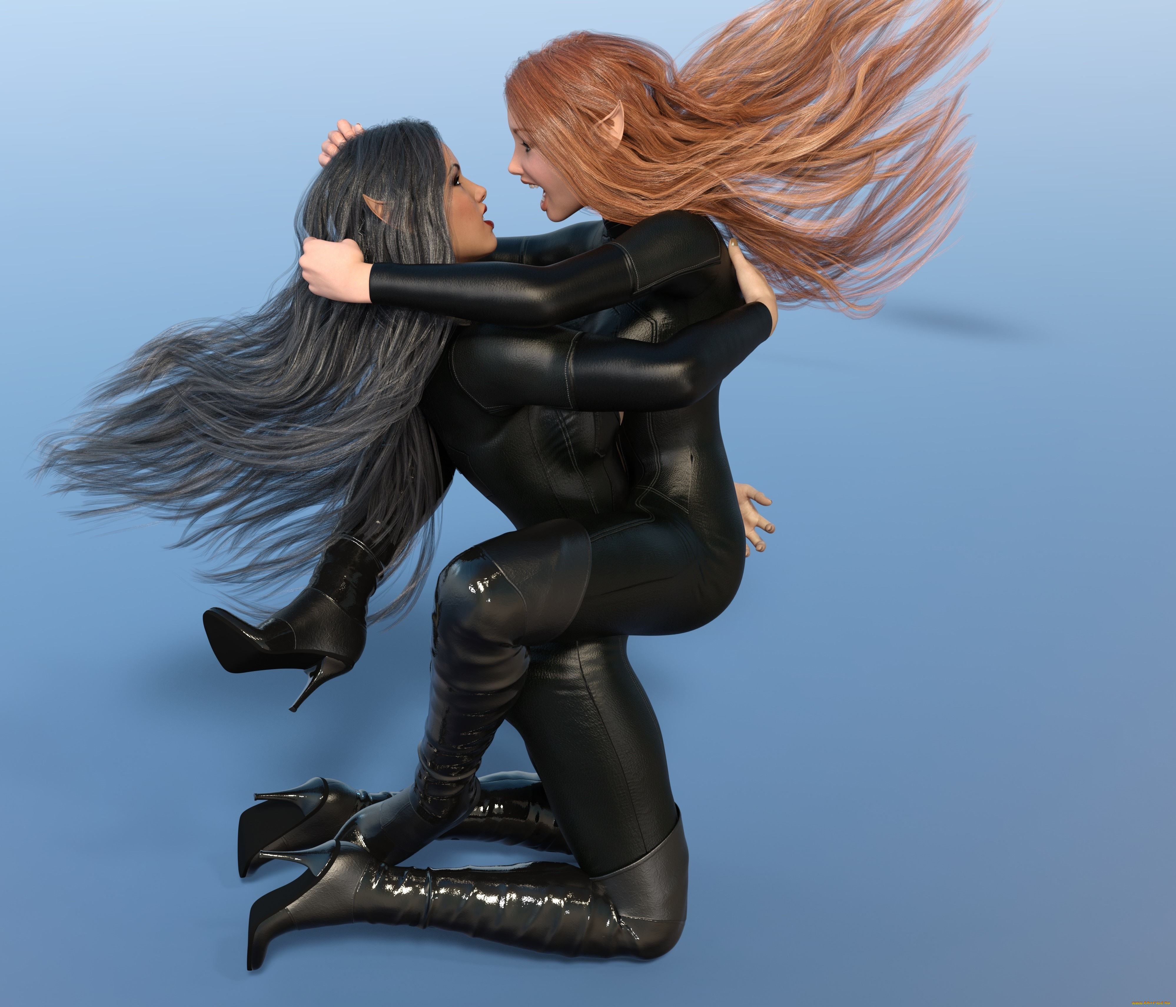 3д, графика, эльфы, , elves, эльфийки, фон, взгляд