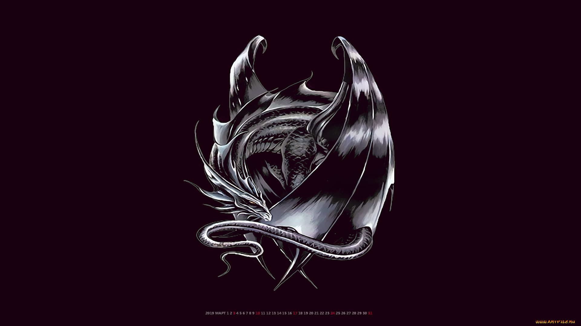 календари, фэнтези, черный, фон, дракон
