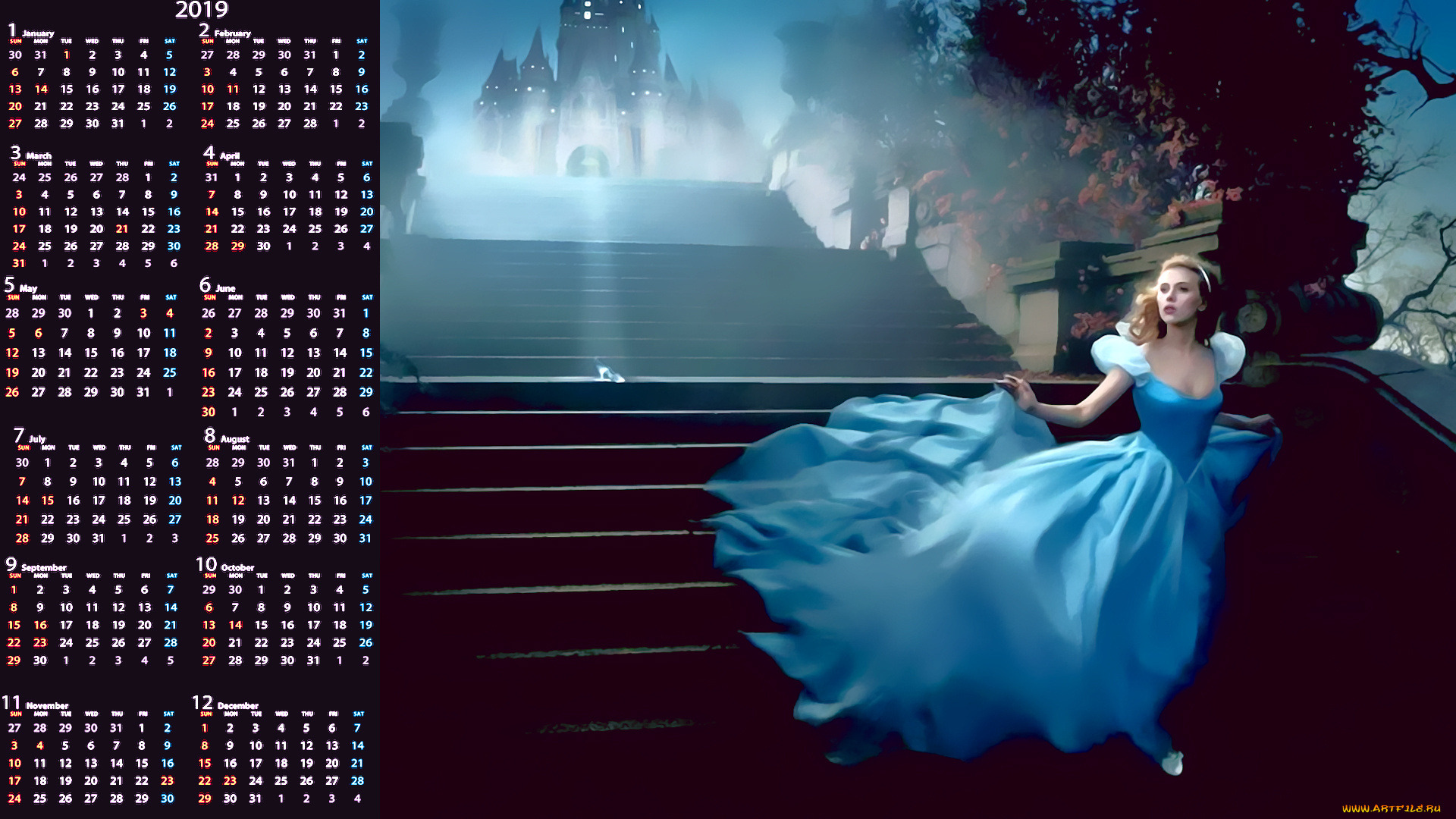 календари, фэнтези, ступени, лестница, девушка