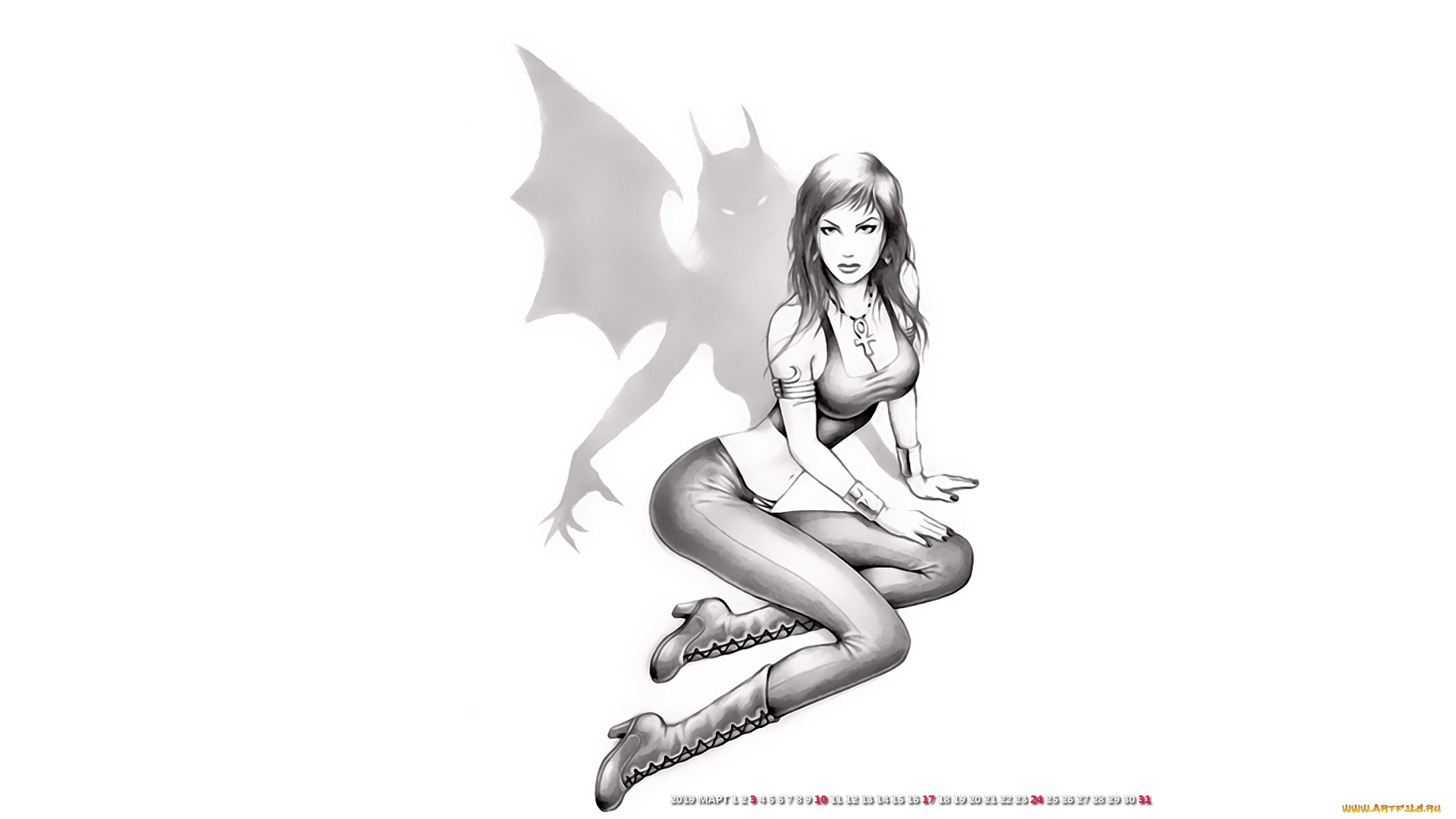 календари, фэнтези, тень, девушка, крылья