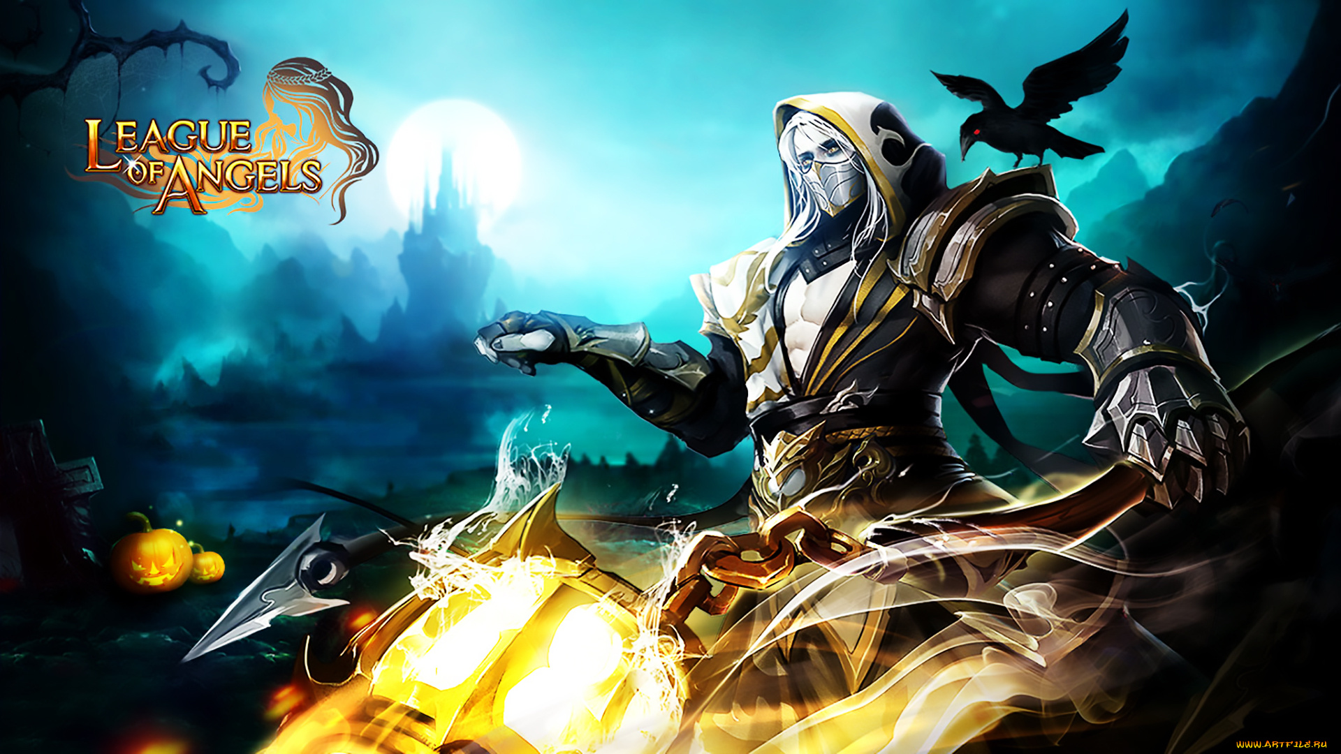 видео, игры, league, of, angels, тыквы, броня, парень, ворон