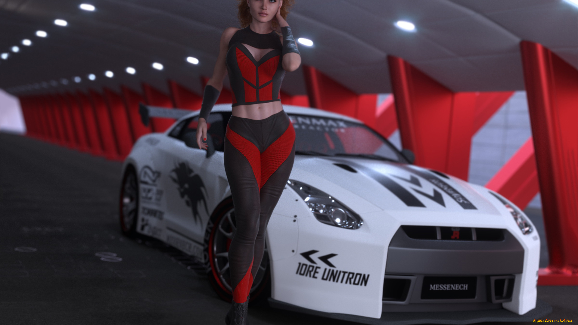 3д, графика, люди-авто, мото, , people-, car, , , moto, девушка, фон, взгляд, автомобиль