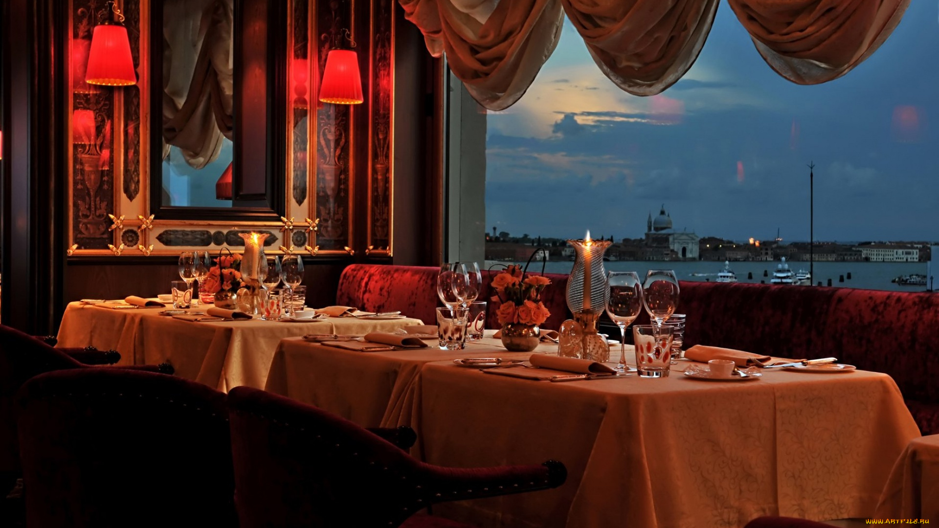 интерьер, кафе, , рестораны, , отели, терраса, ресторан, вечер, сервировка