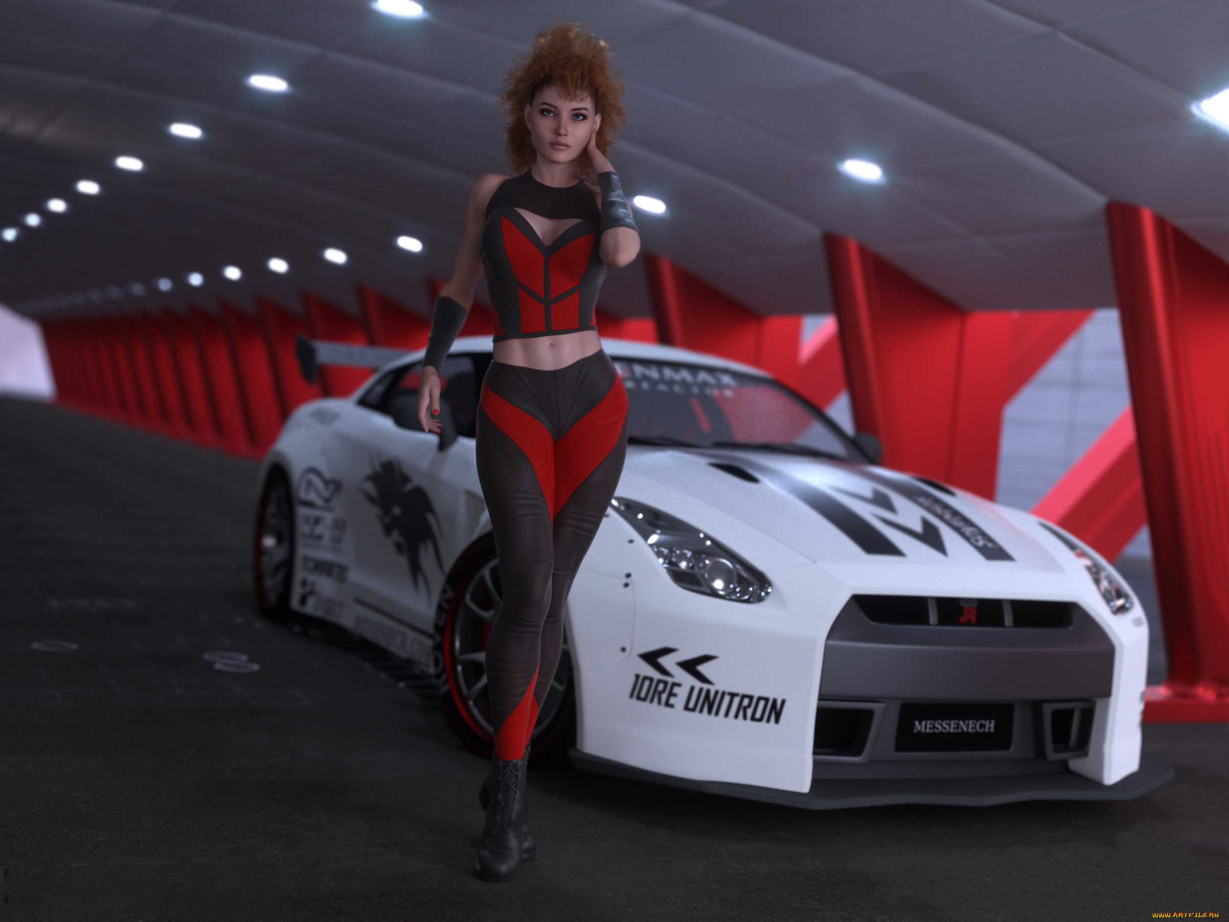 3д, графика, люди-авто, мото, , people-, car, , , moto, девушка, фон, взгляд, автомобиль