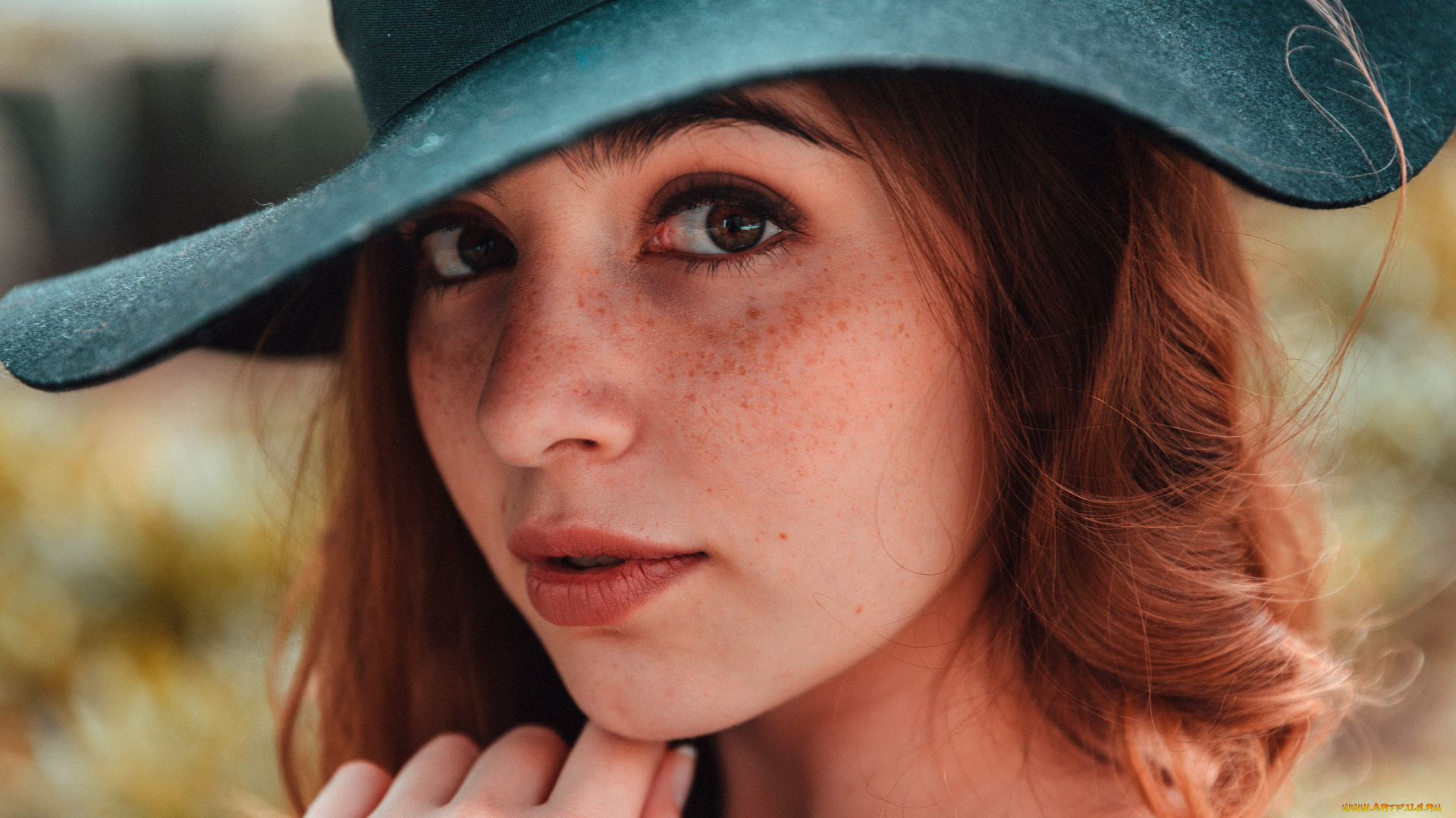 девушки, -, лица, , портреты, карие, глаза, рыжие, волосы, шляпа, веснушки