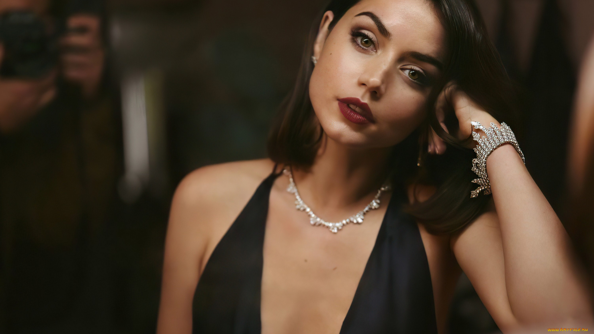 девушки, ana, de, armas, брюнетка, браслет, ожерелье, декольте