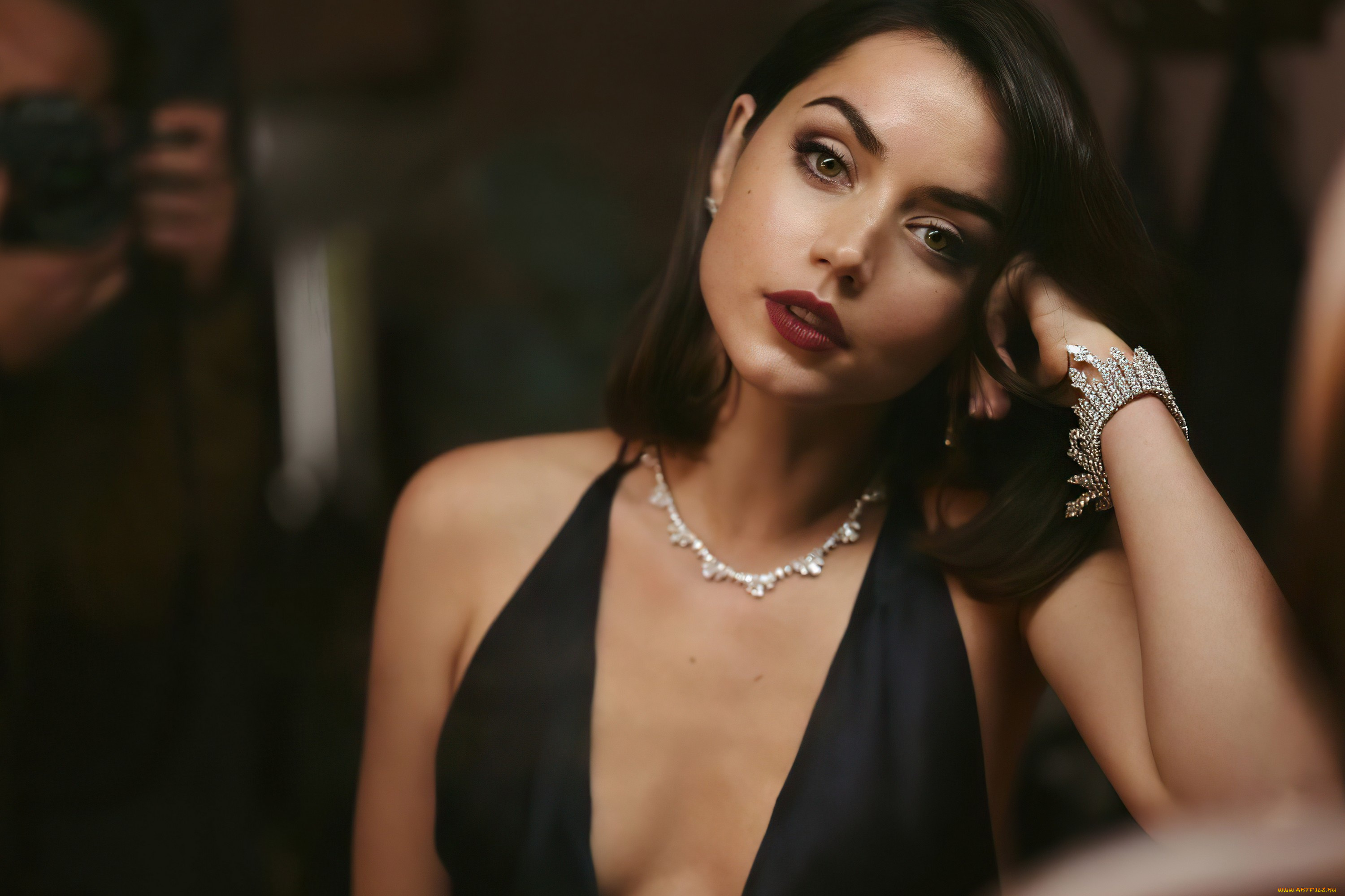 девушки, ana, de, armas, брюнетка, браслет, ожерелье, декольте
