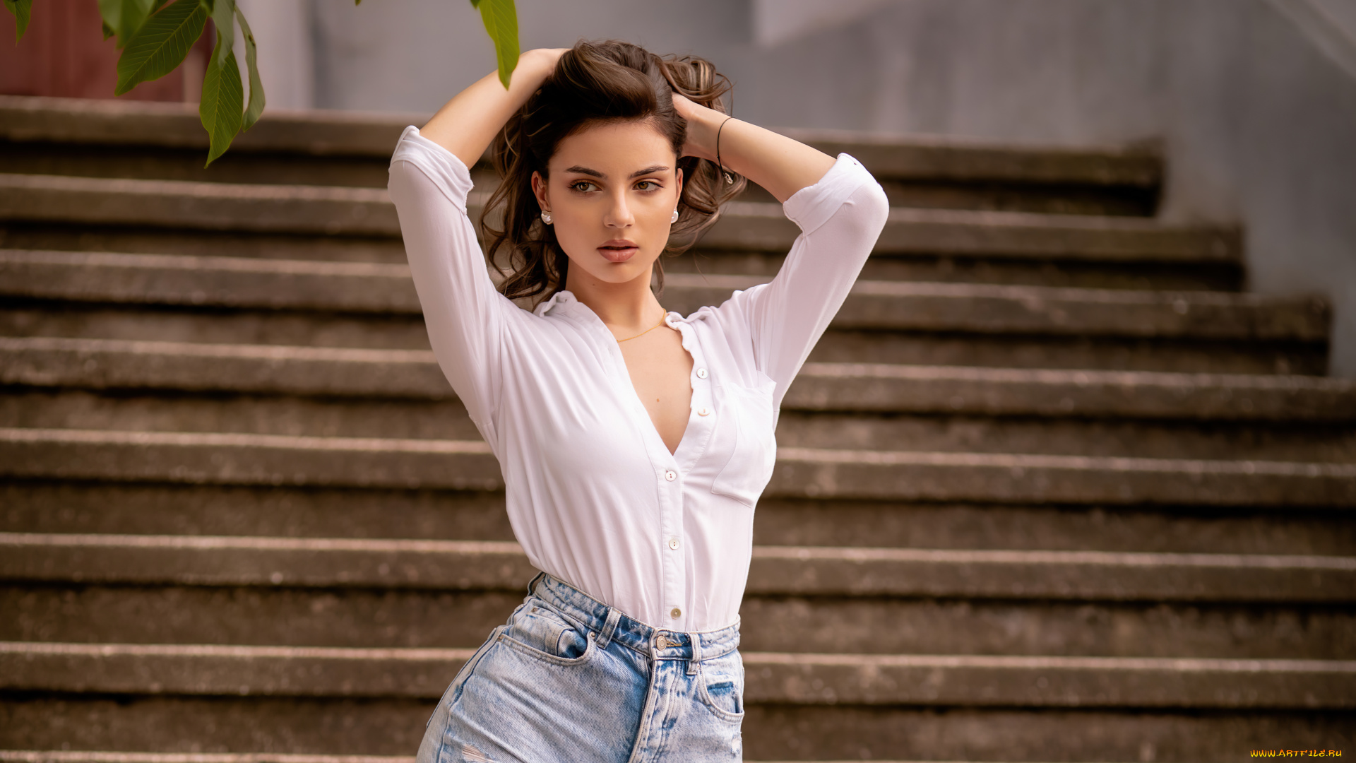 девушки, -, брюнетки, , шатенки, андрей, модель, поза, джинсы, лестница, девушка, брюнетка