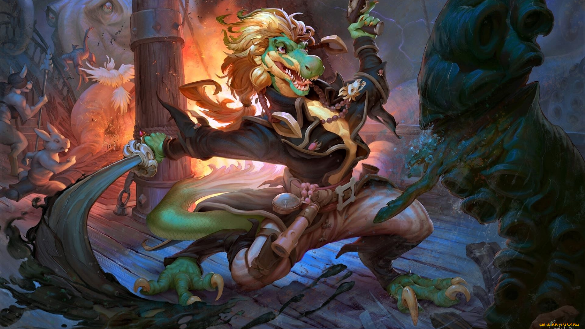 фэнтези, существа, крокодил, меч, магия