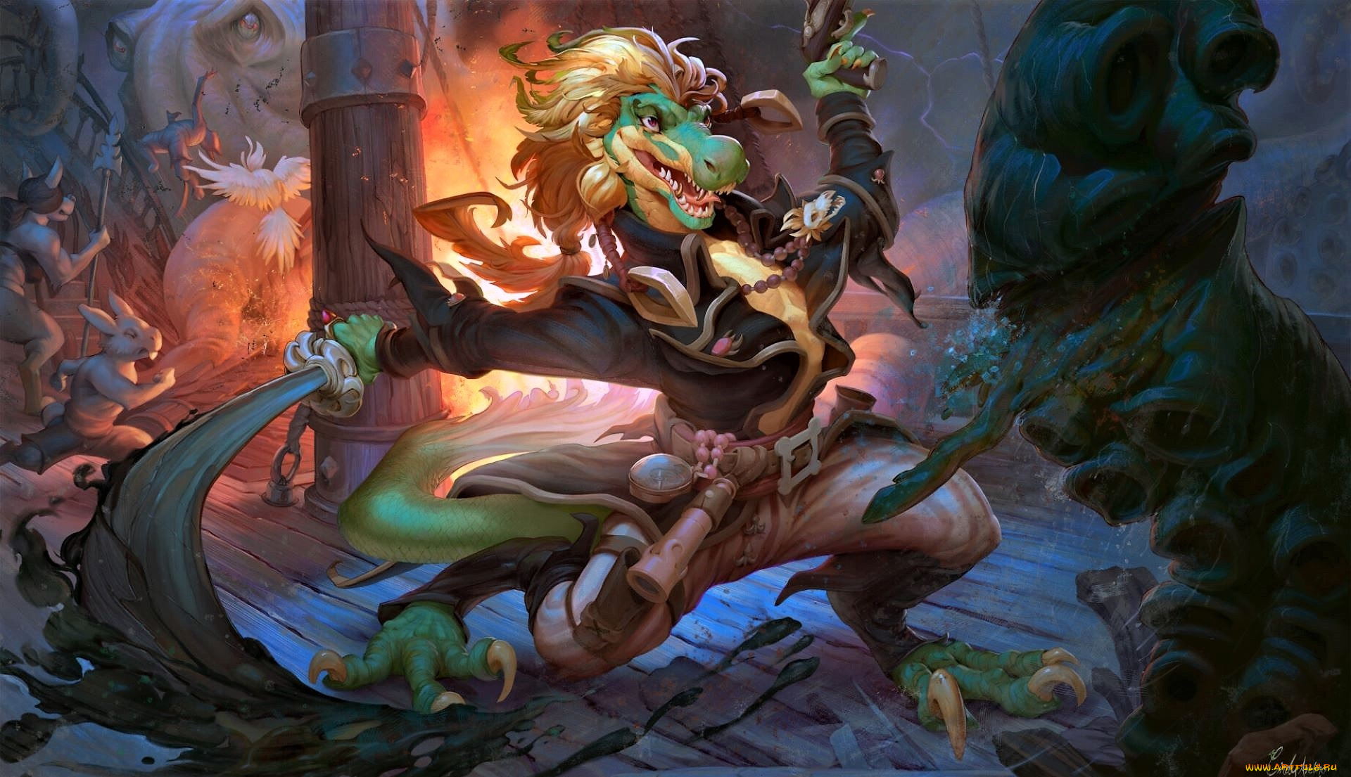 фэнтези, существа, крокодил, меч, магия