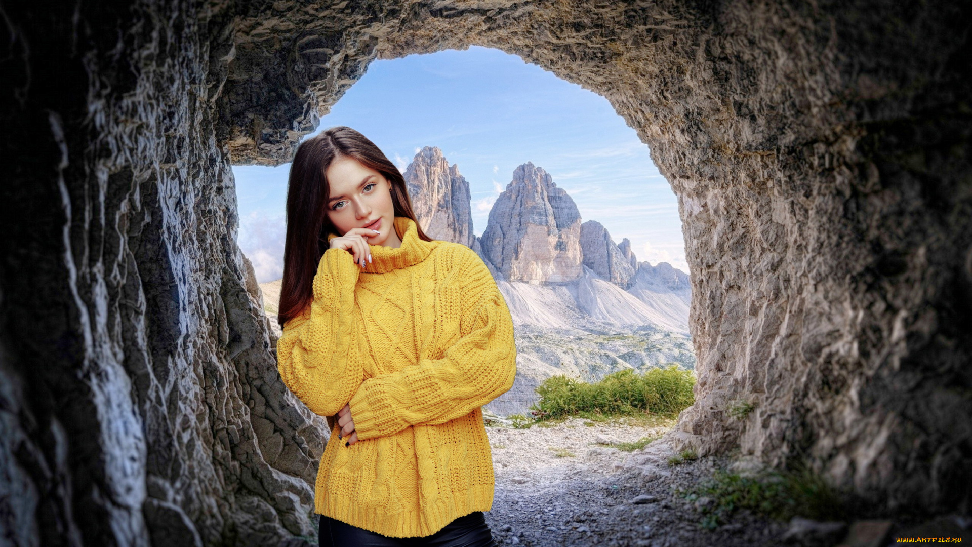 девушки, татьяна, полякова, пещера, брюнетка, свитер