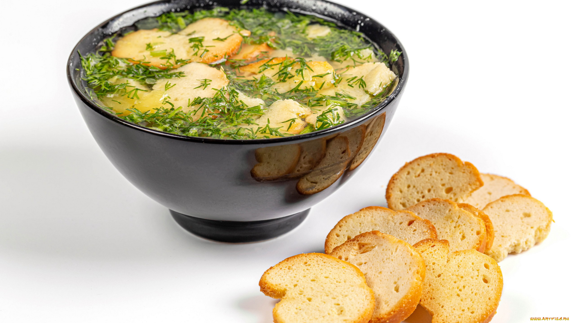 еда, первые, блюда, суп, сухарики, укроп