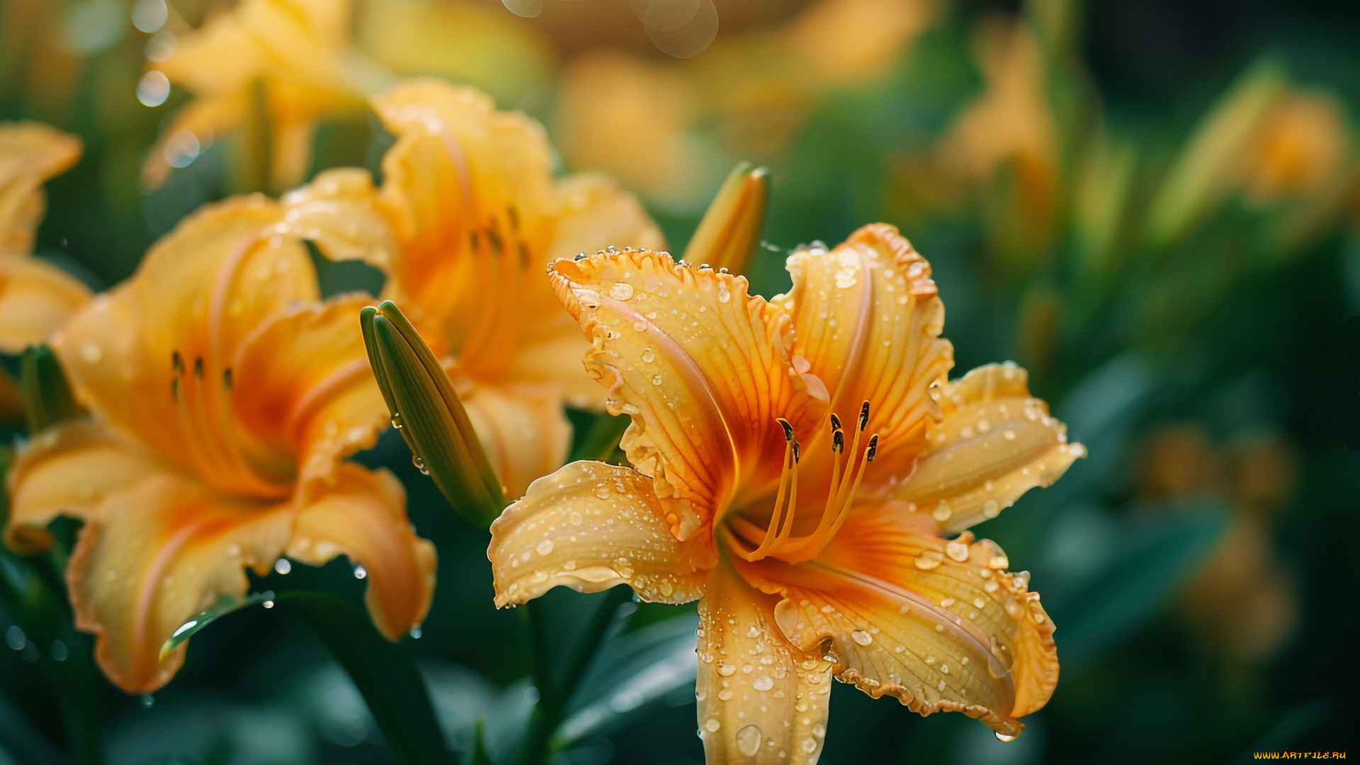 3д, графика, цветы, , flowers, лилейник, капли, макро