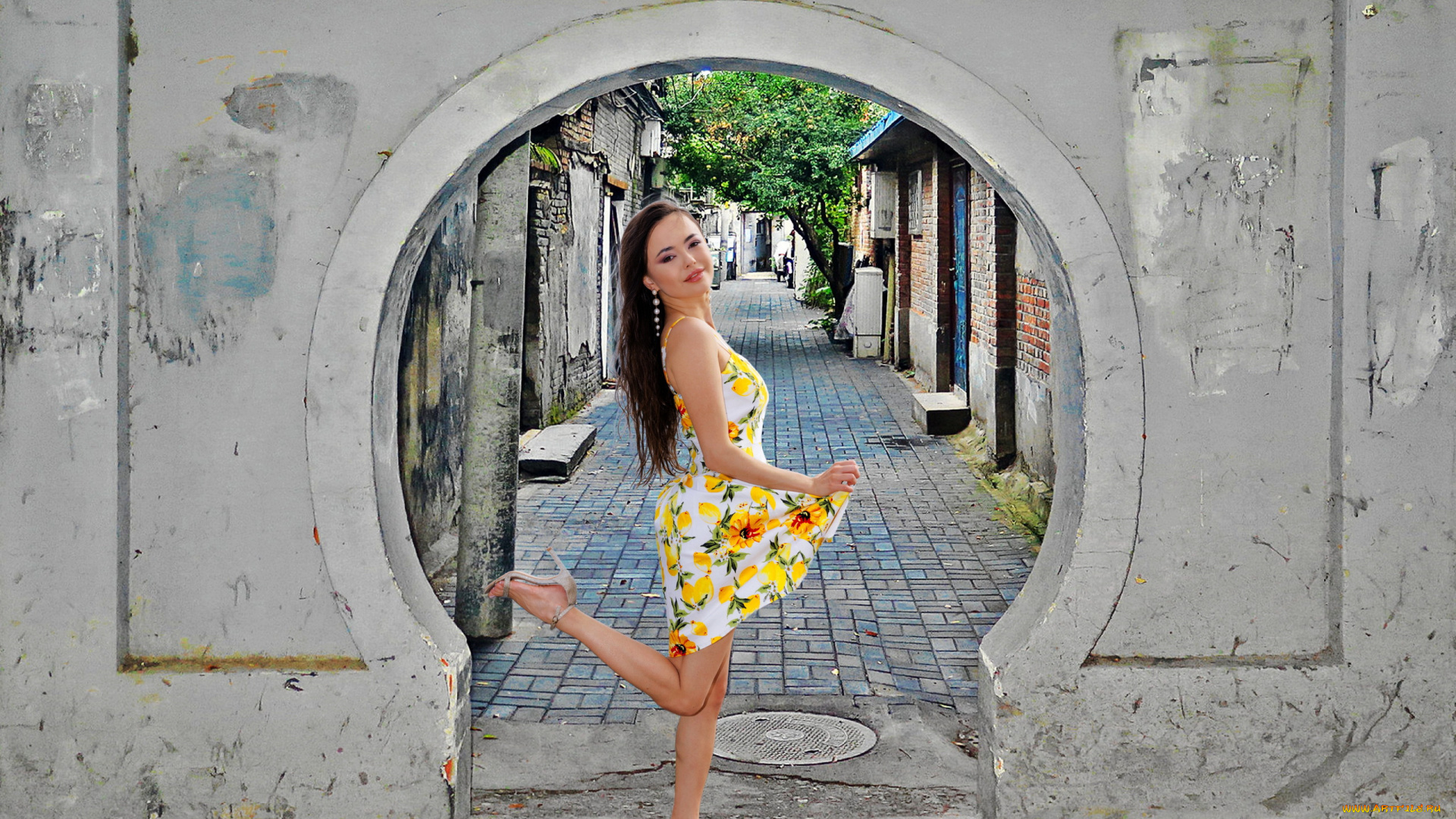 девушки, li, moon, азиатка, платье