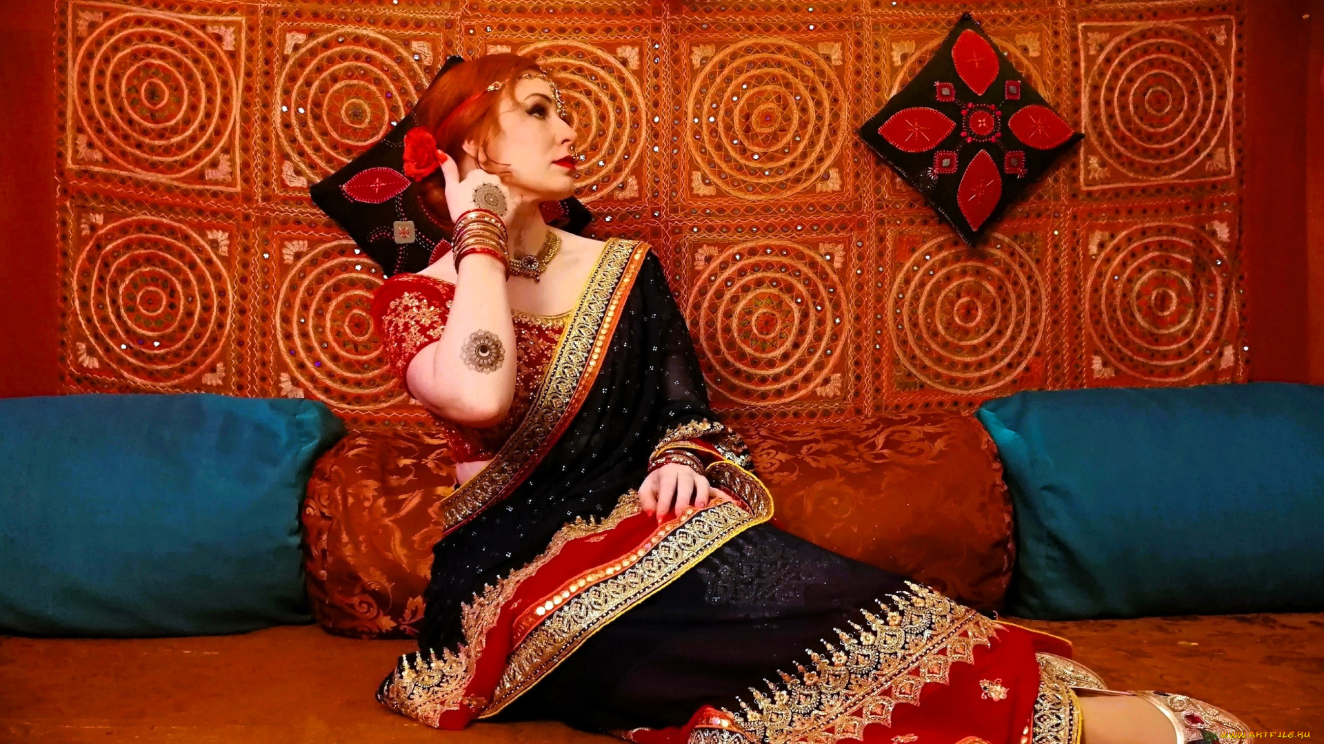 девушки, юлия, огородникова, образ, рыжая, сари, подушки