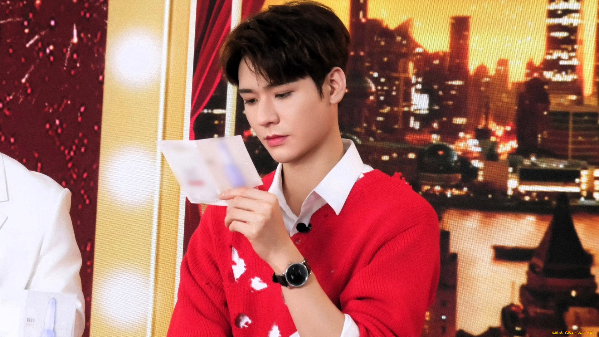 мужчины, gong, jun, |, simon, gong, актер, свитер, часы, листок