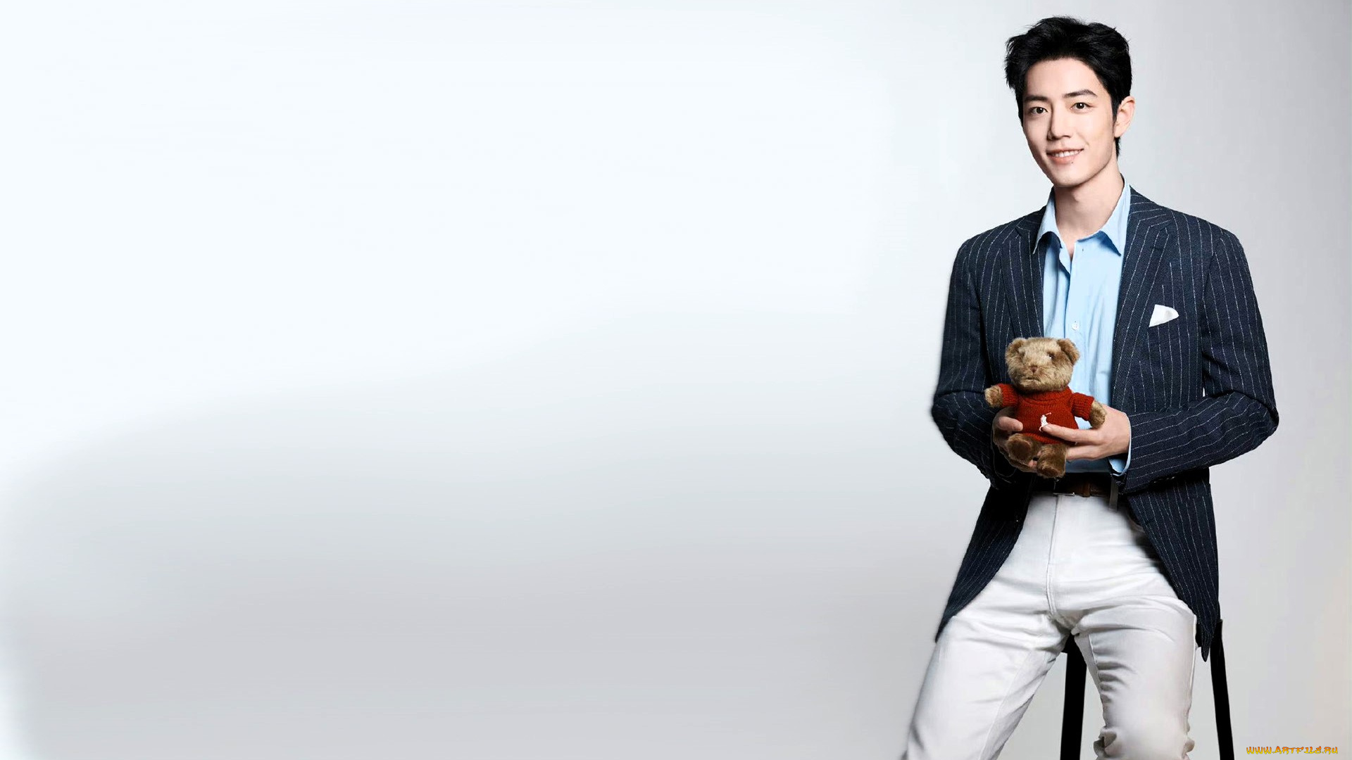 мужчины, xiao, zhan, актер, пиджак, мишка, игрушка, стул