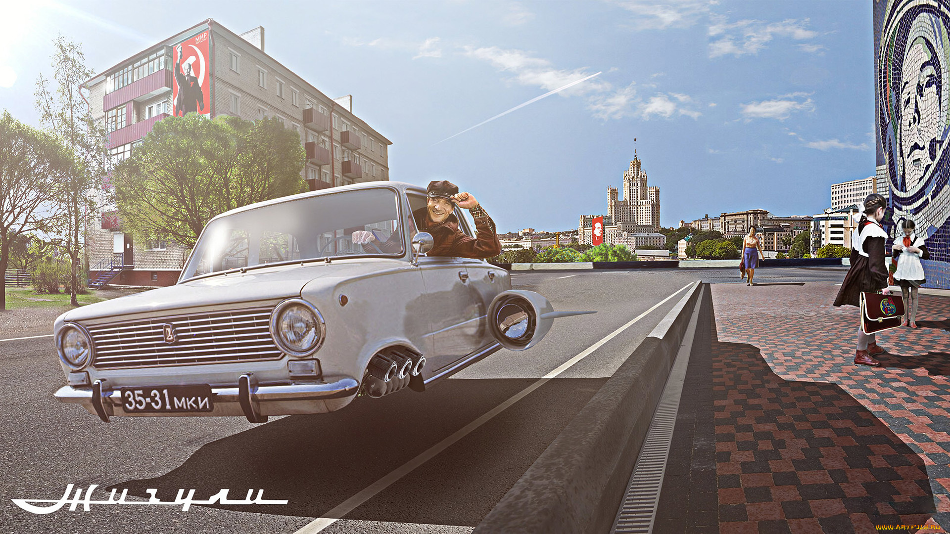 разное, компьютерный, дизайн, летающий, ваз, 2101