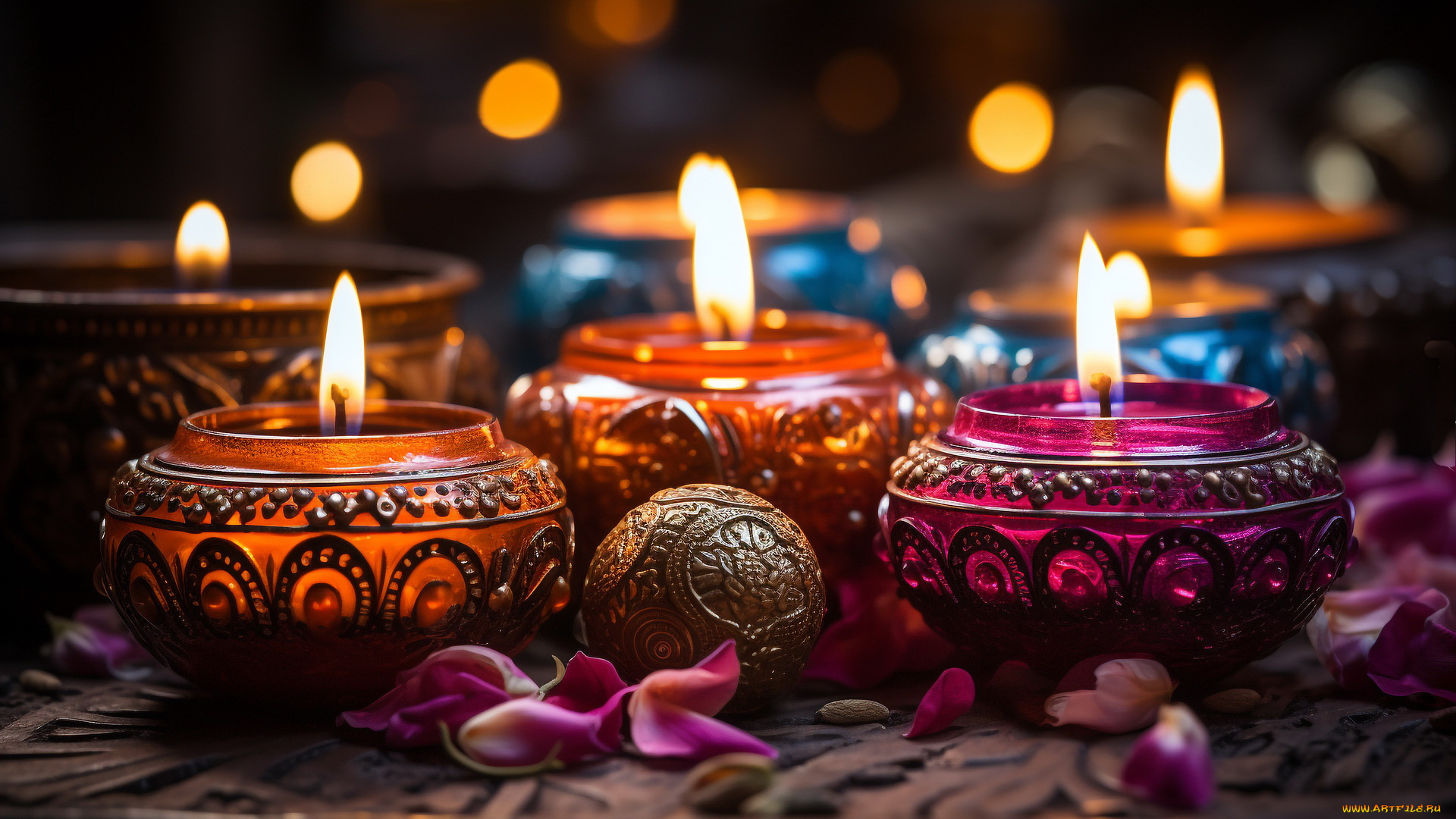 разное, свечи, лепестки, огоньки