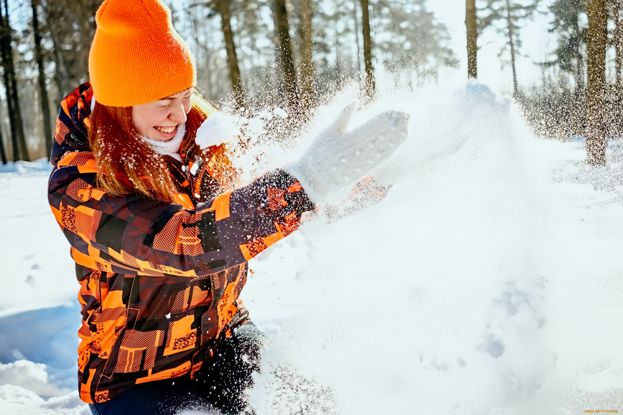 девушки, юлия, огородникова, шапка, куртка, снег, веселье