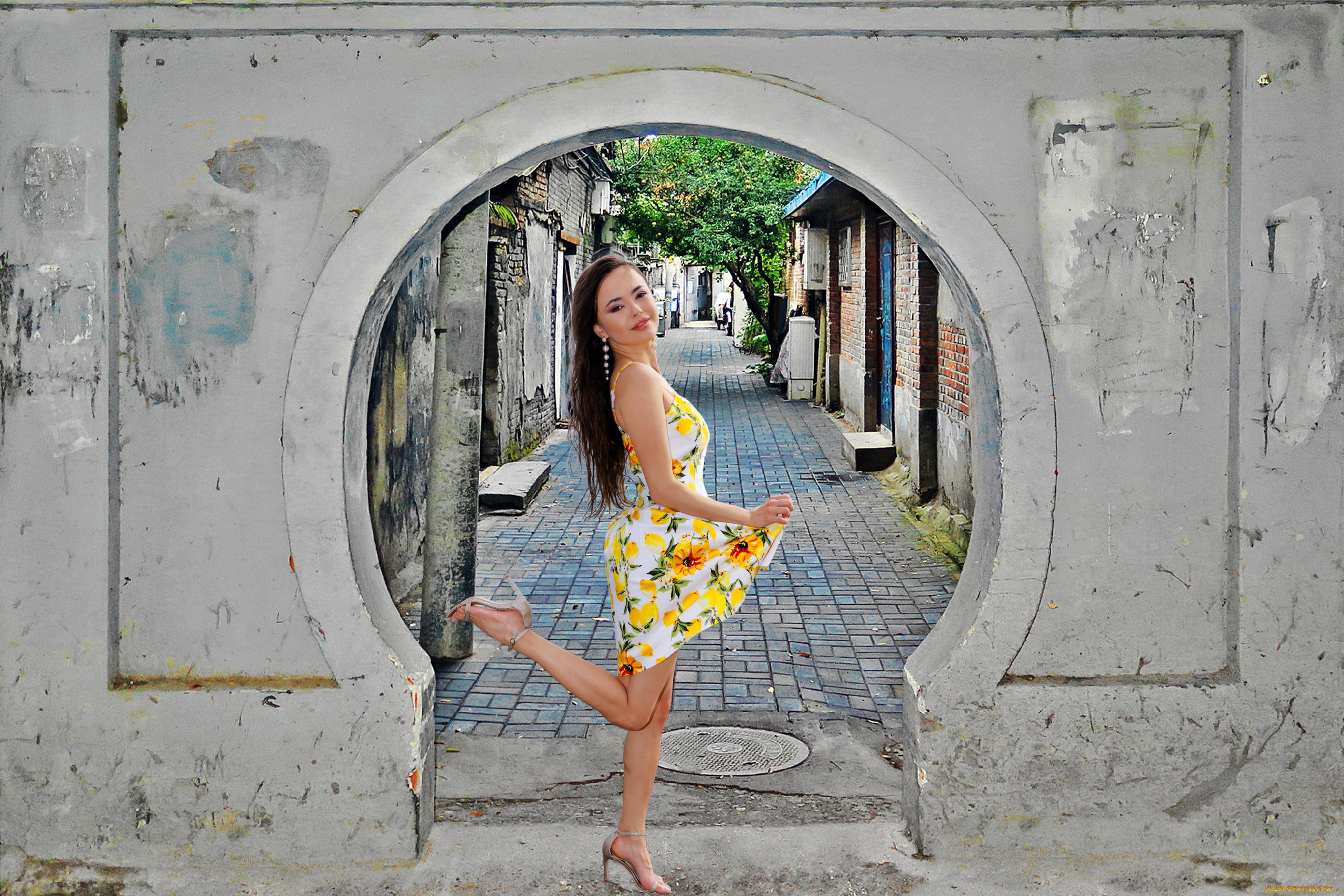 девушки, li, moon, азиатка, платье