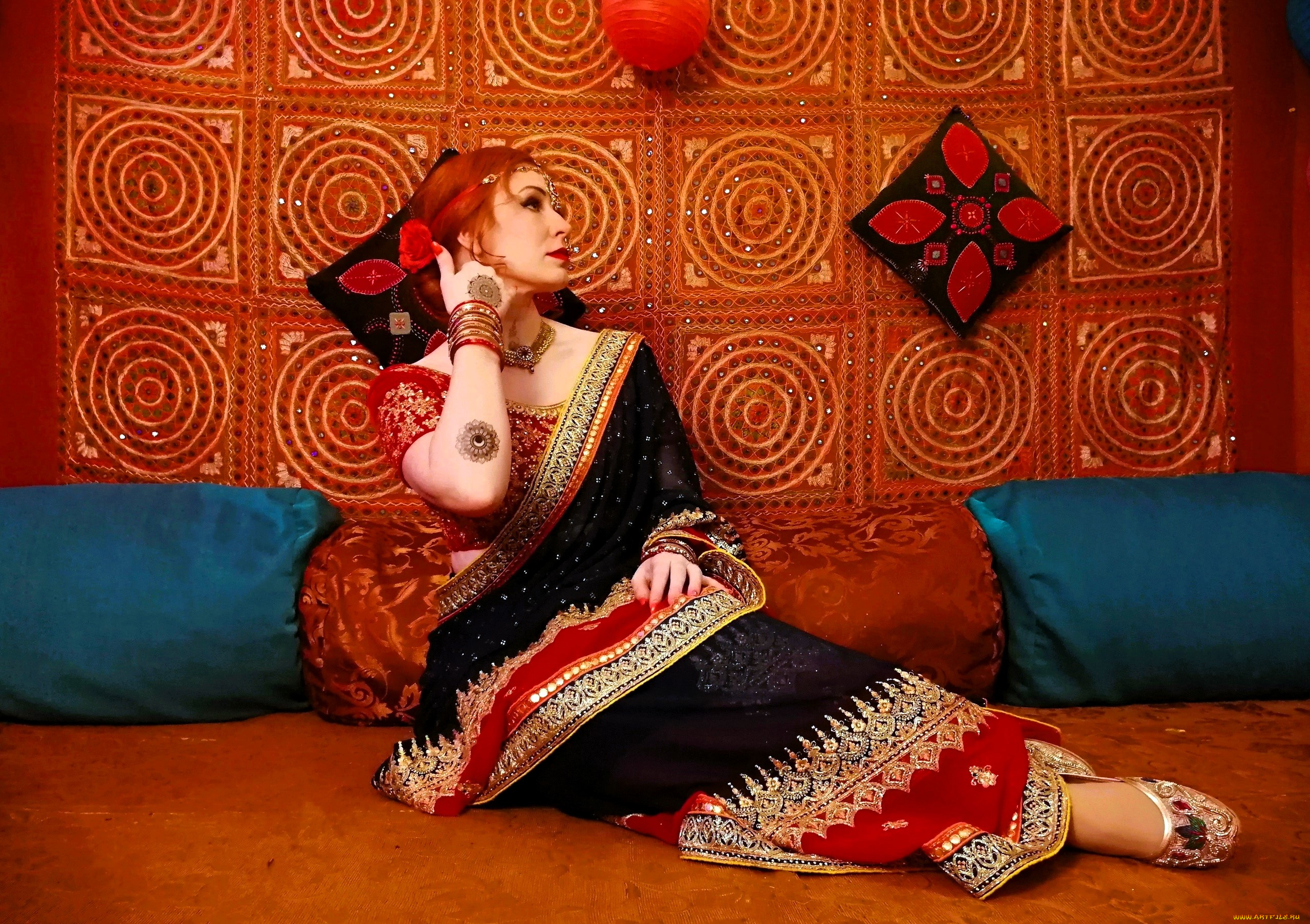 девушки, юлия, огородникова, образ, рыжая, сари, подушки