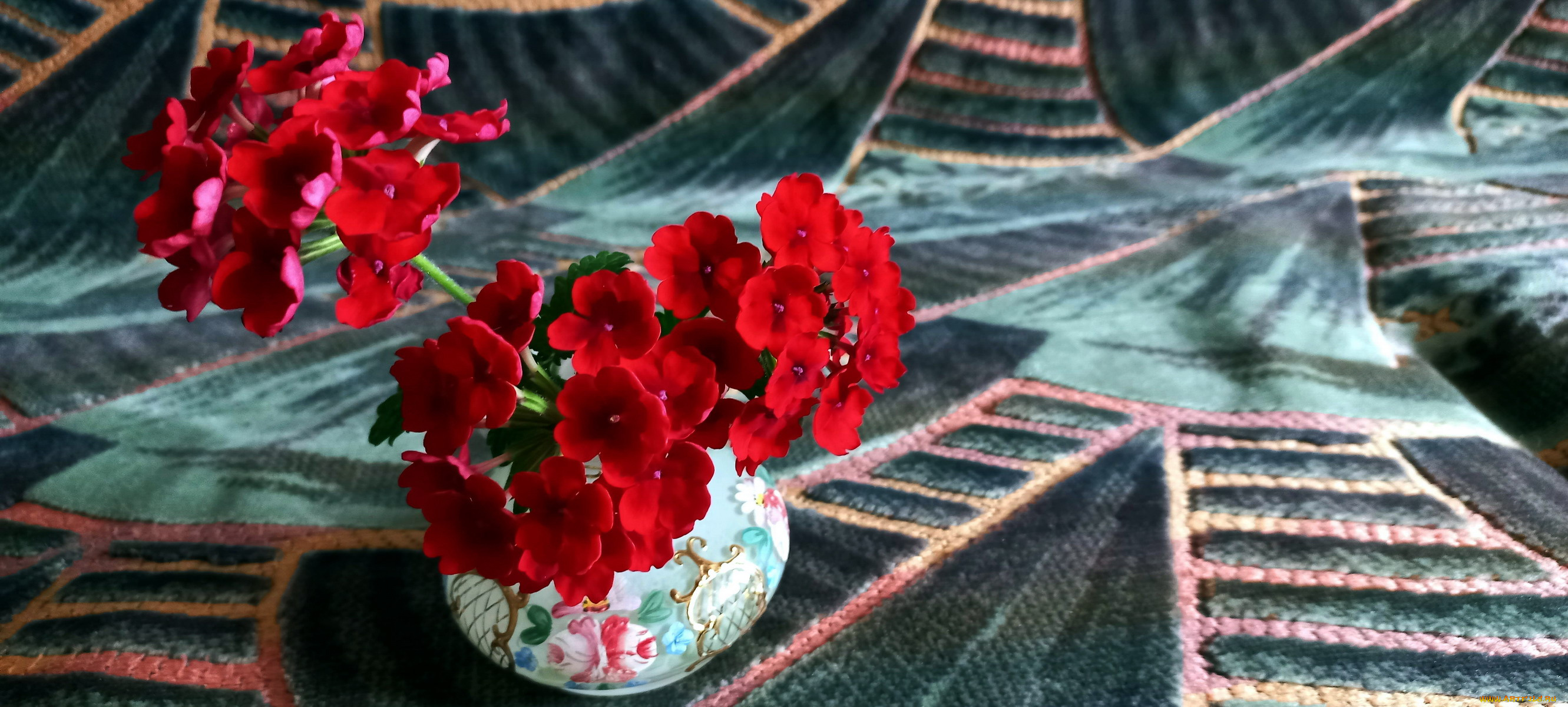 цветы, вербена, ваза, алая