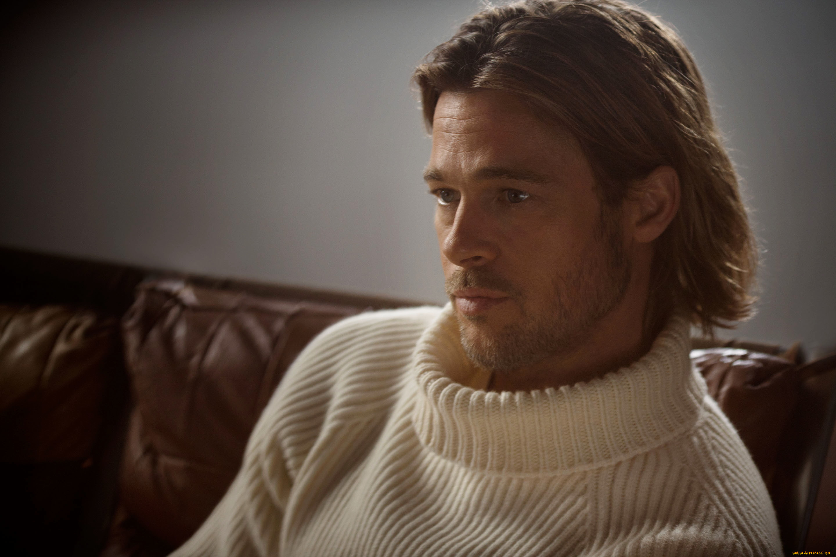 мужчины, brad, pitt, актер, свитер, борода, усы