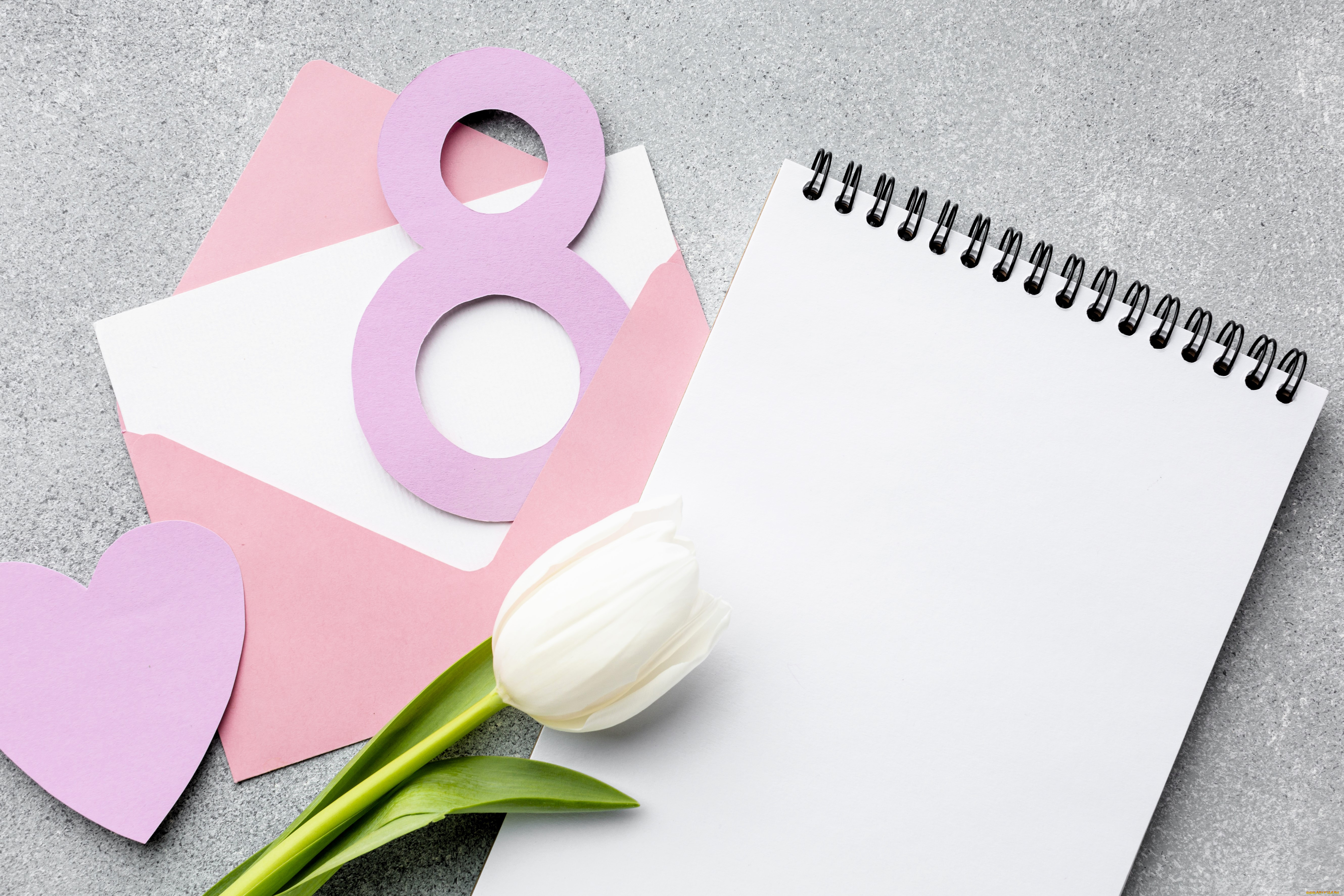 праздничные, международный, женский, день, -, 8, марта, цифра, конверт, письмо, сердечко, тюльпан, блокнот