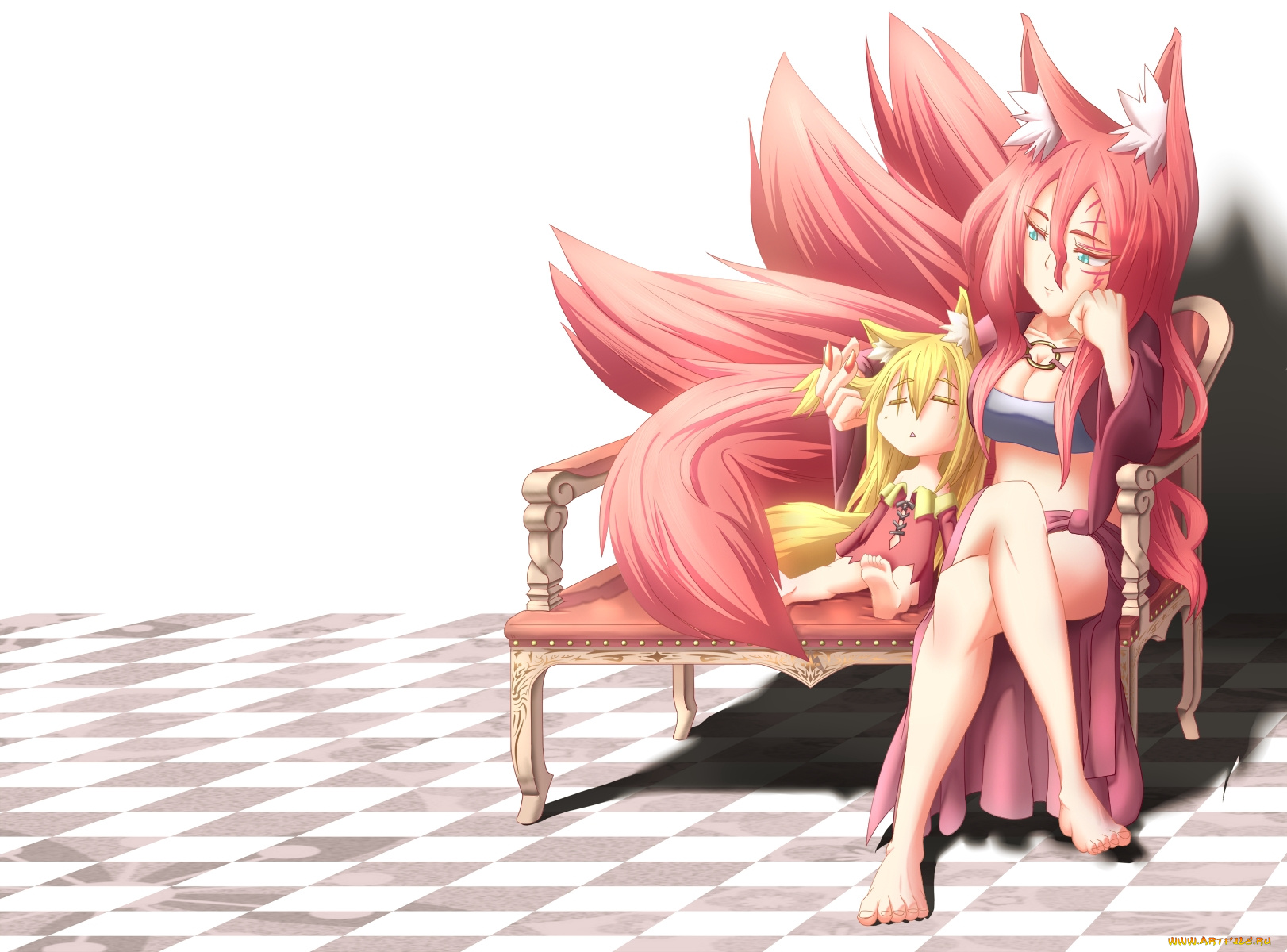 аниме, animals, девушка, лисица, ушки, хвост, игрушка