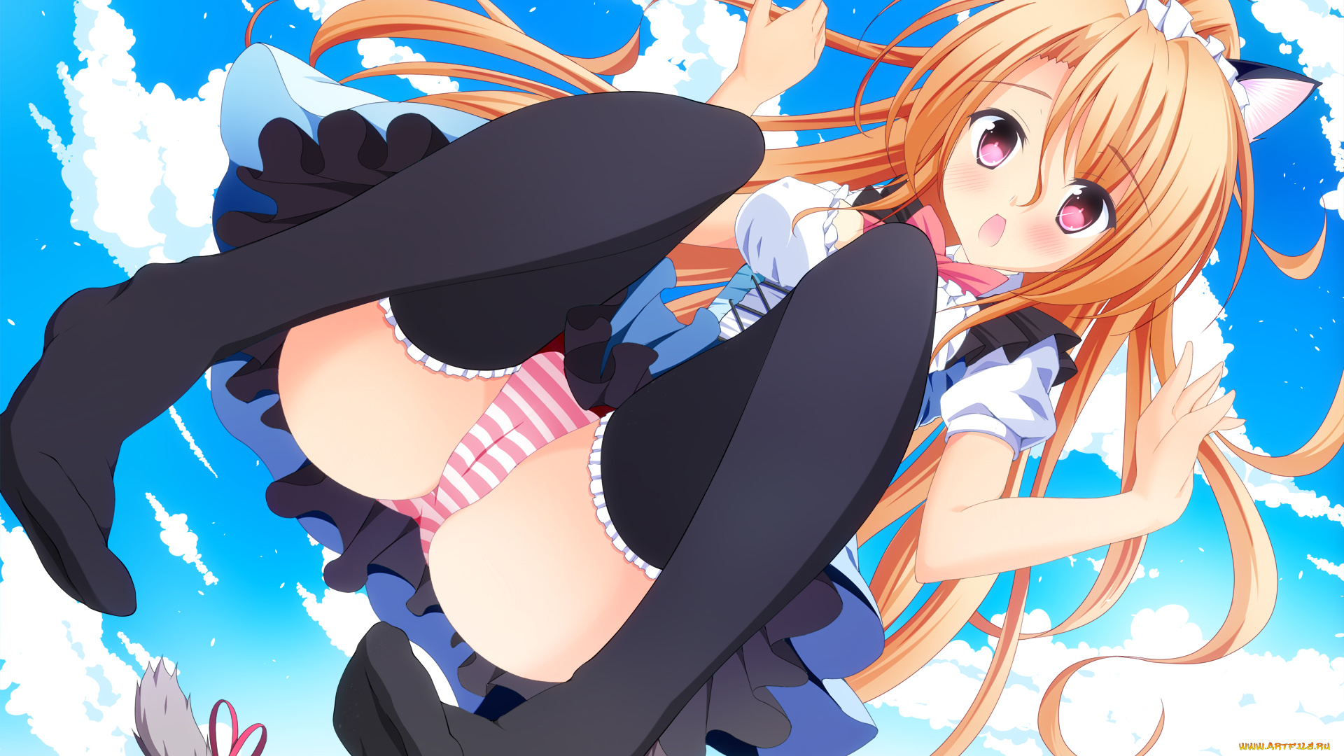 аниме, animals, ушки, хвост, девушка, горничная