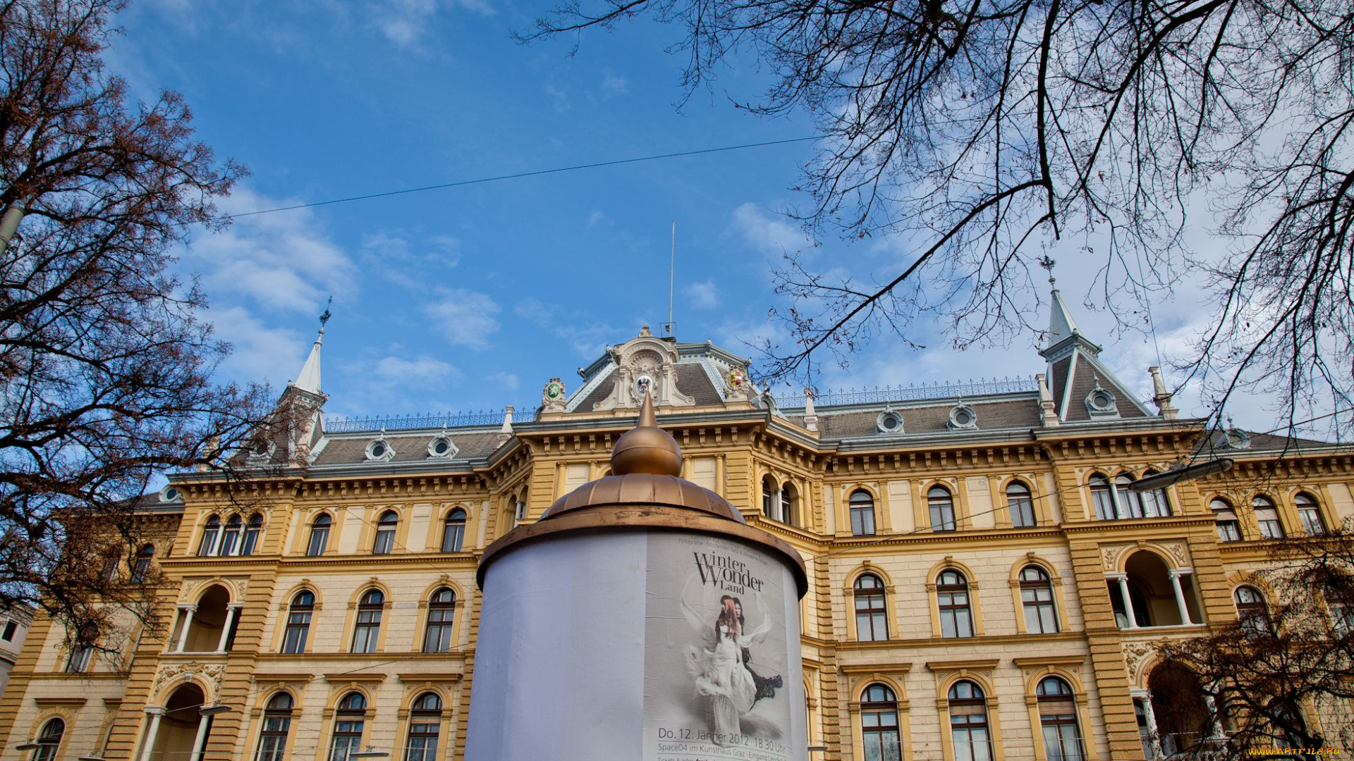 города, здания, дома, штирия, грац, афиша, австрия