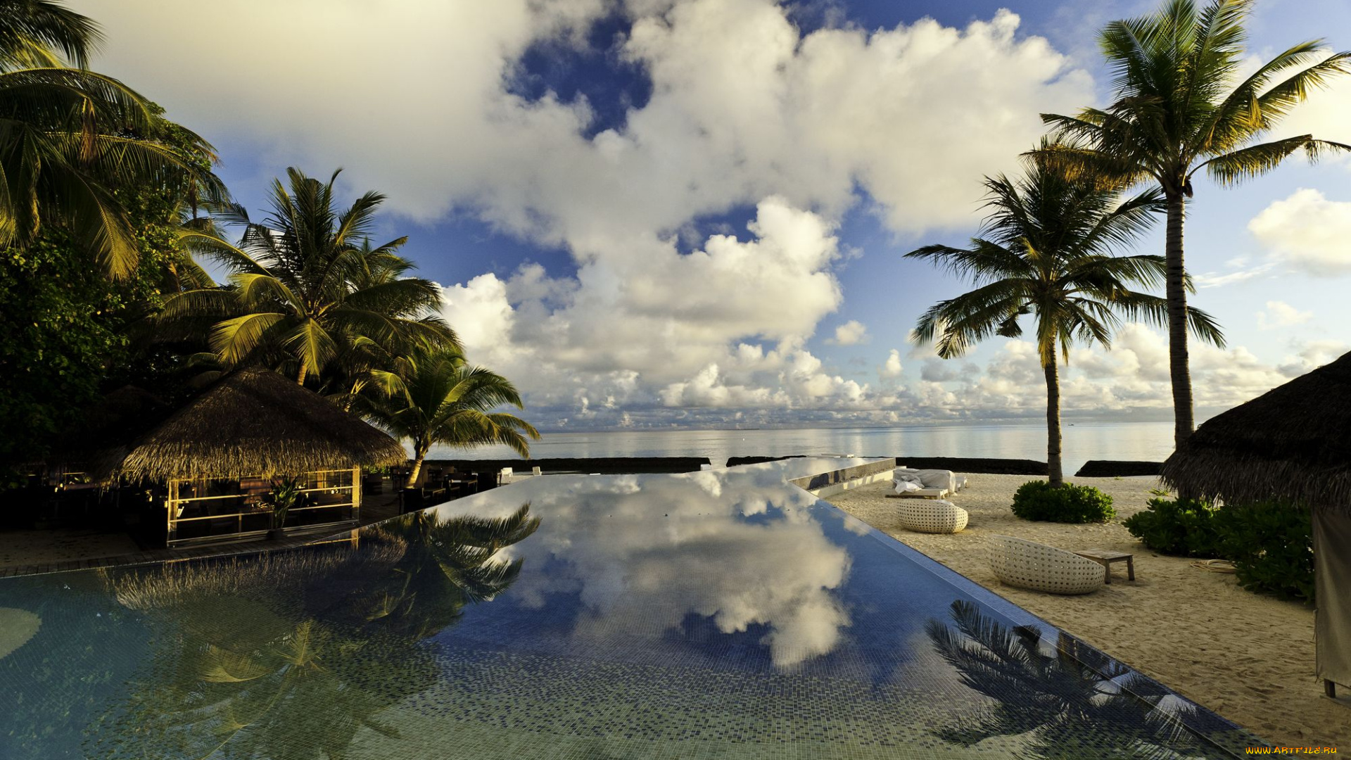 интерьер, бассейны, открытые, площадки, мальдивы