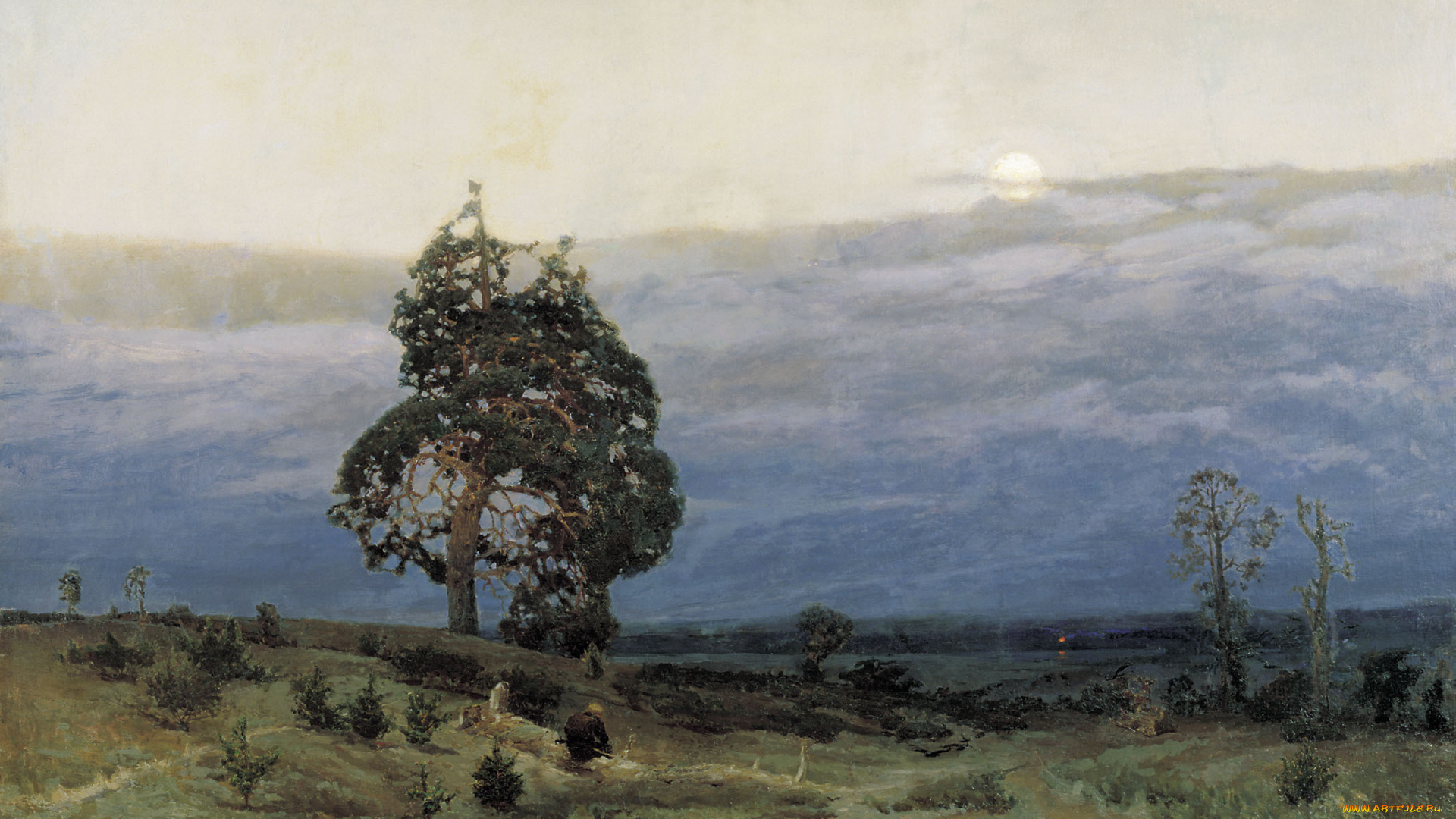 рисованные, виктор, васнецов, тучи, человек, вечер, деревья, пейзаж, сумерки