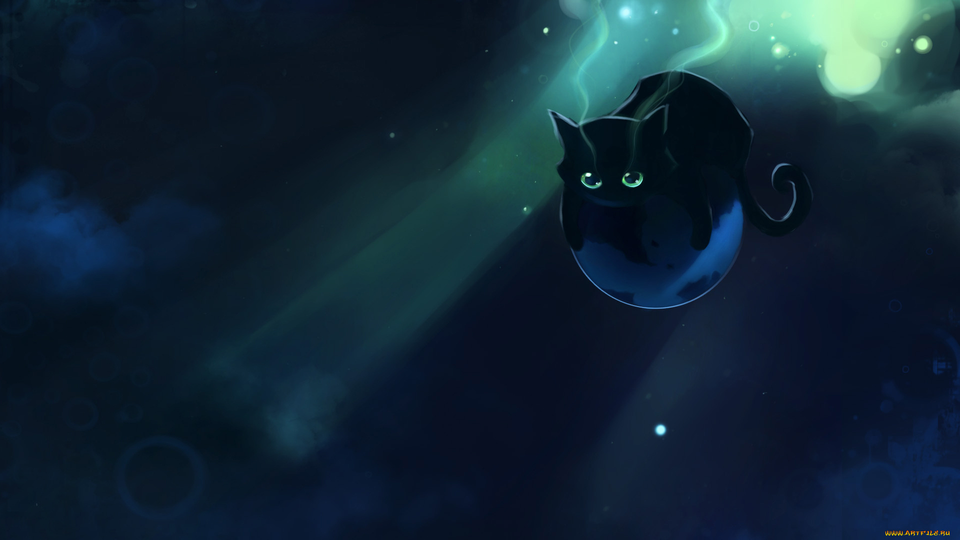 рисованные, животные, коты, планета, котёнок, фон
