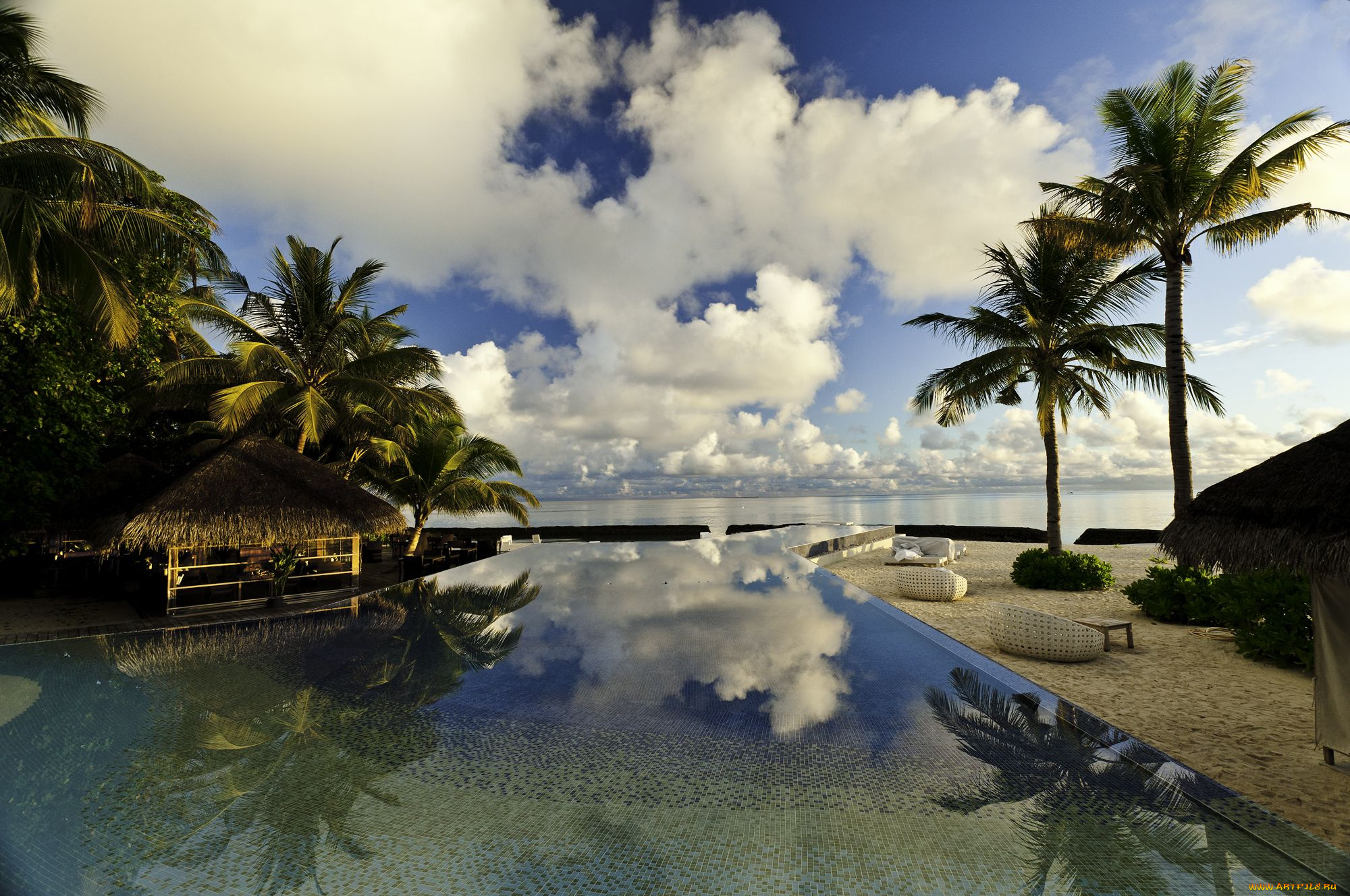 интерьер, бассейны, открытые, площадки, мальдивы
