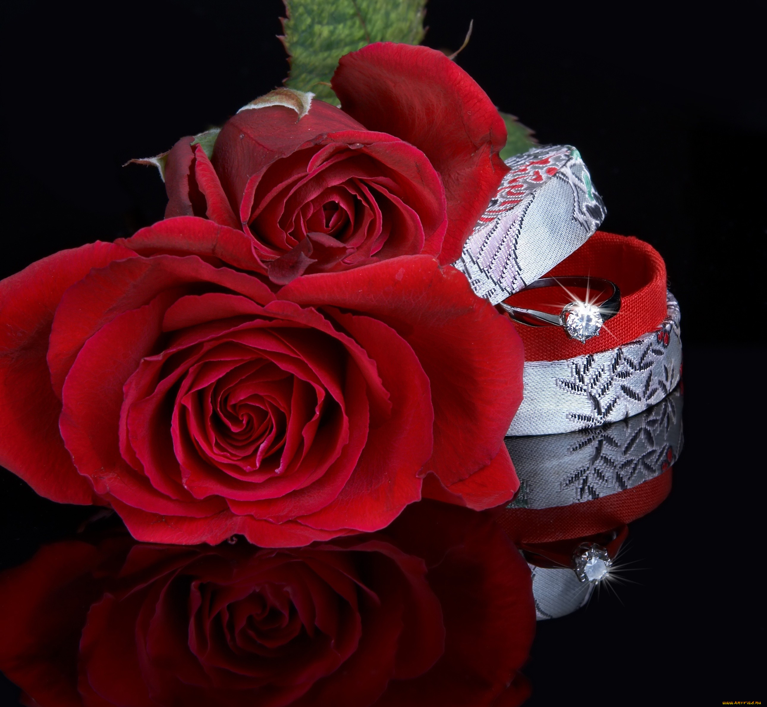 цветы, розы, коробка, кольцо