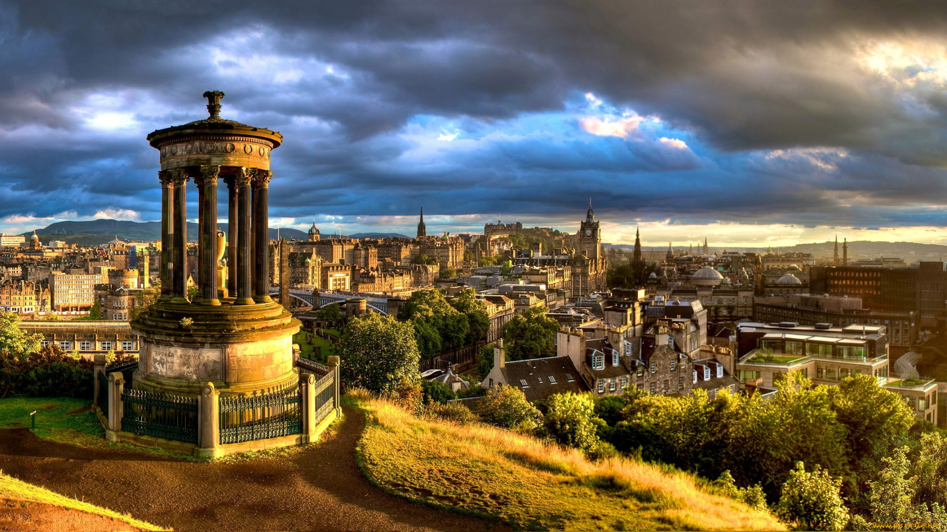города, эдинбург, шотландия, солнце