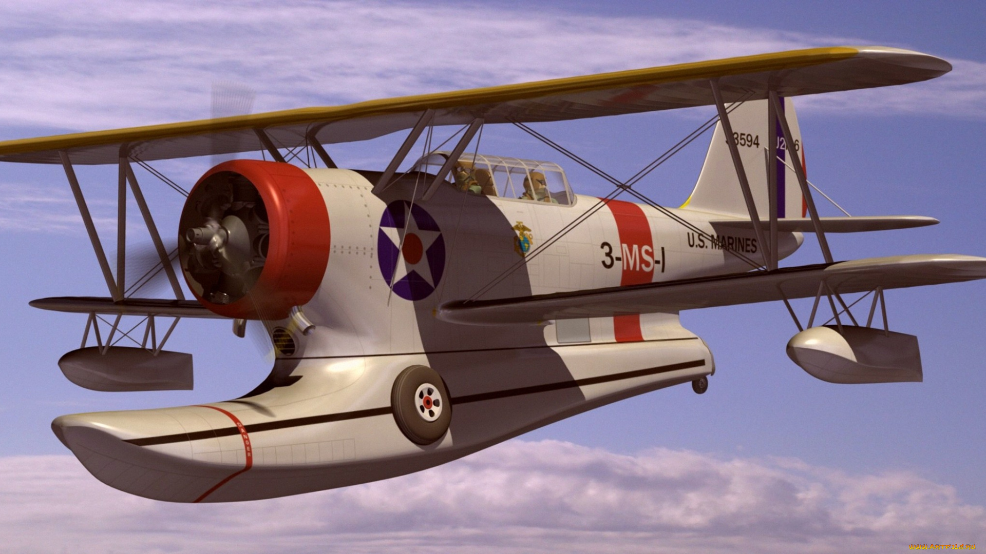 grumman, j2f, duck, авиация, 3д, рисованые, graphic, биплан, летающая, лодка