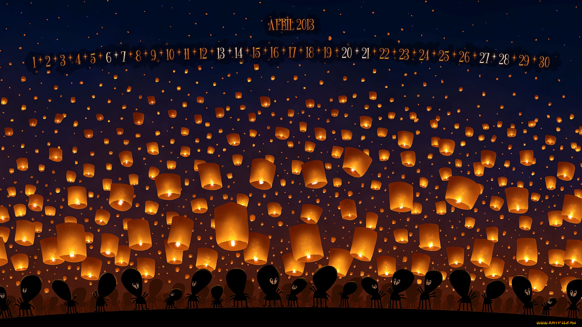 календари, рисованные, векторная, графика, фонарики