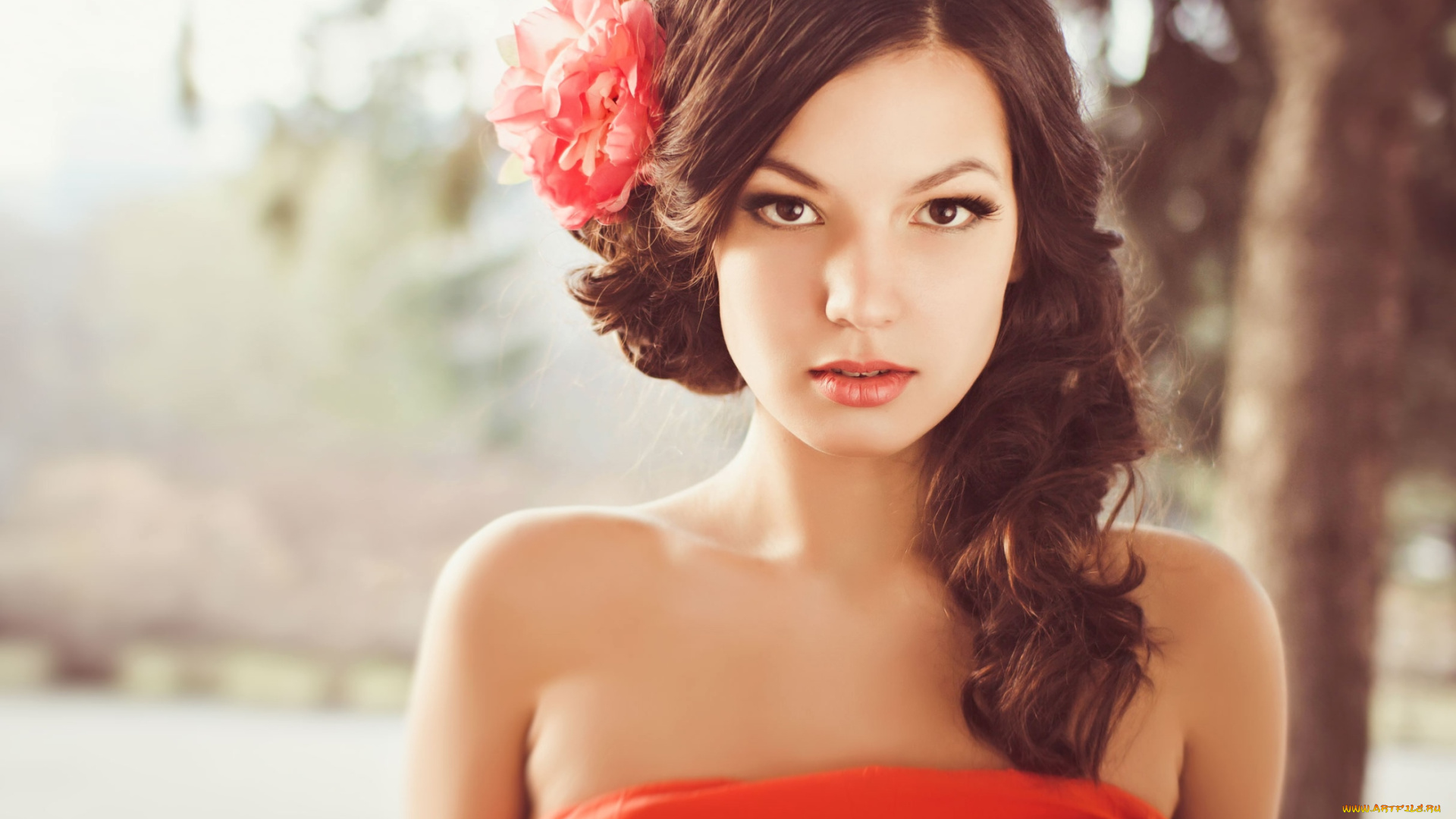 девушки, -unsort, , лица, , портреты, цветок