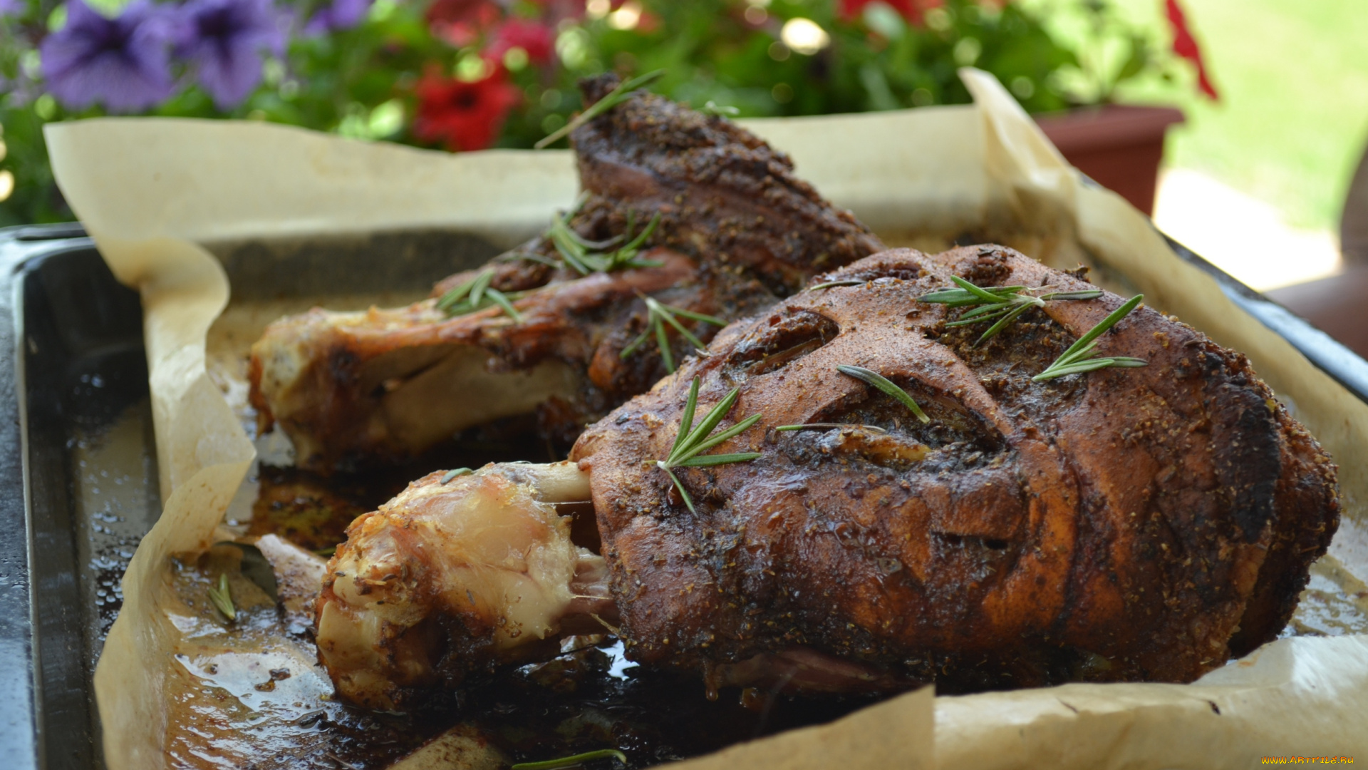 еда, мясные, блюда, запеченное, мясо, зелень