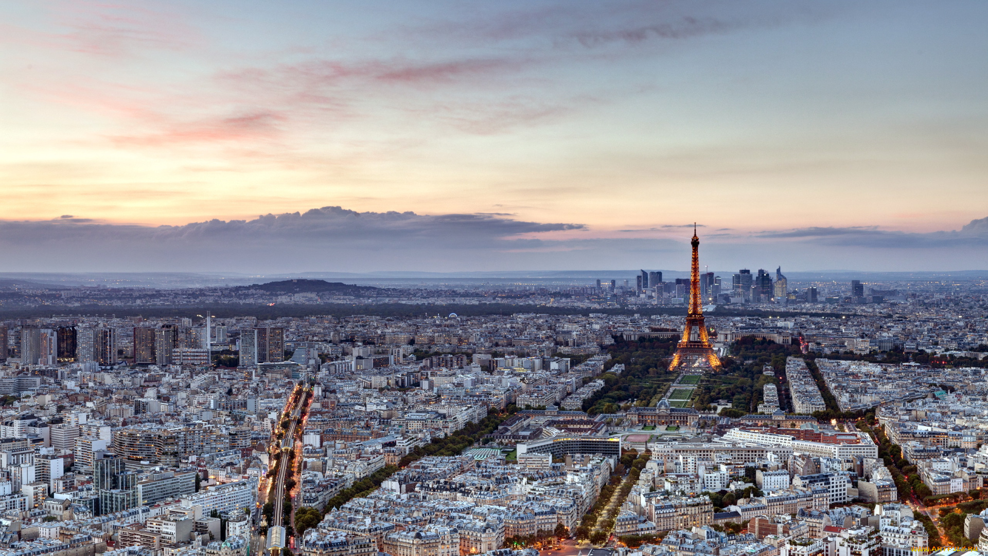 города, париж, , франция, город, париж, закат