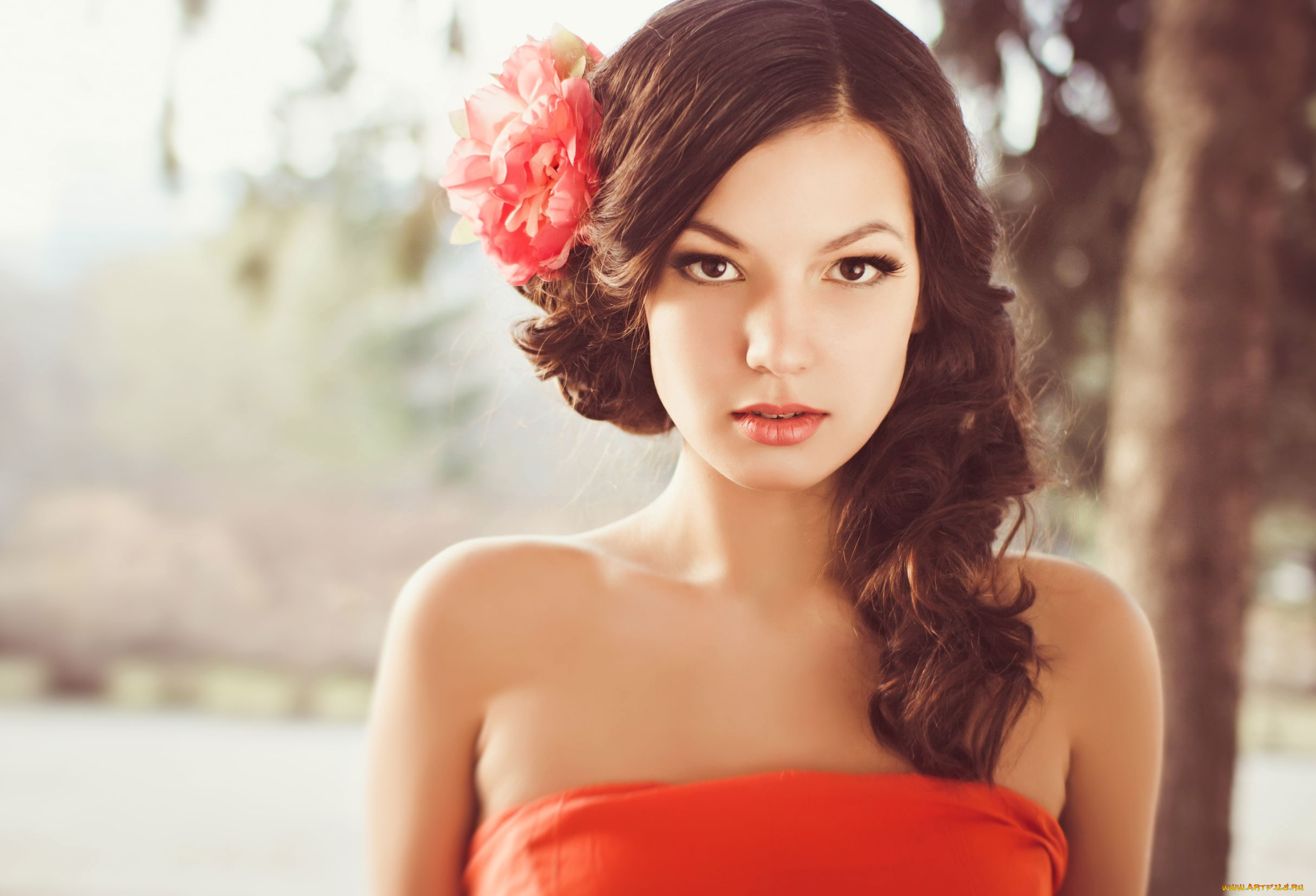 девушки, -unsort, , лица, , портреты, цветок