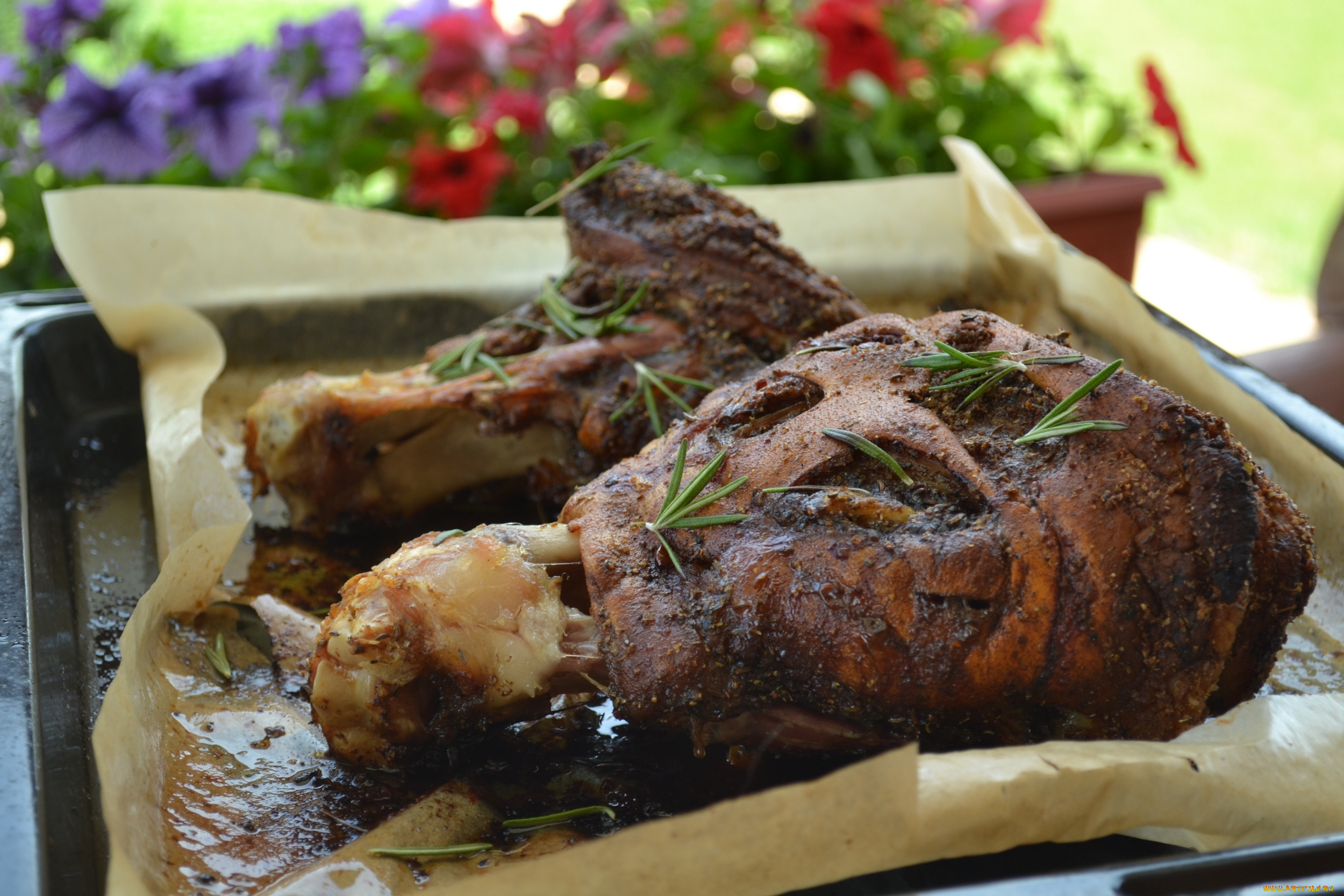 еда, мясные, блюда, запеченное, мясо, зелень