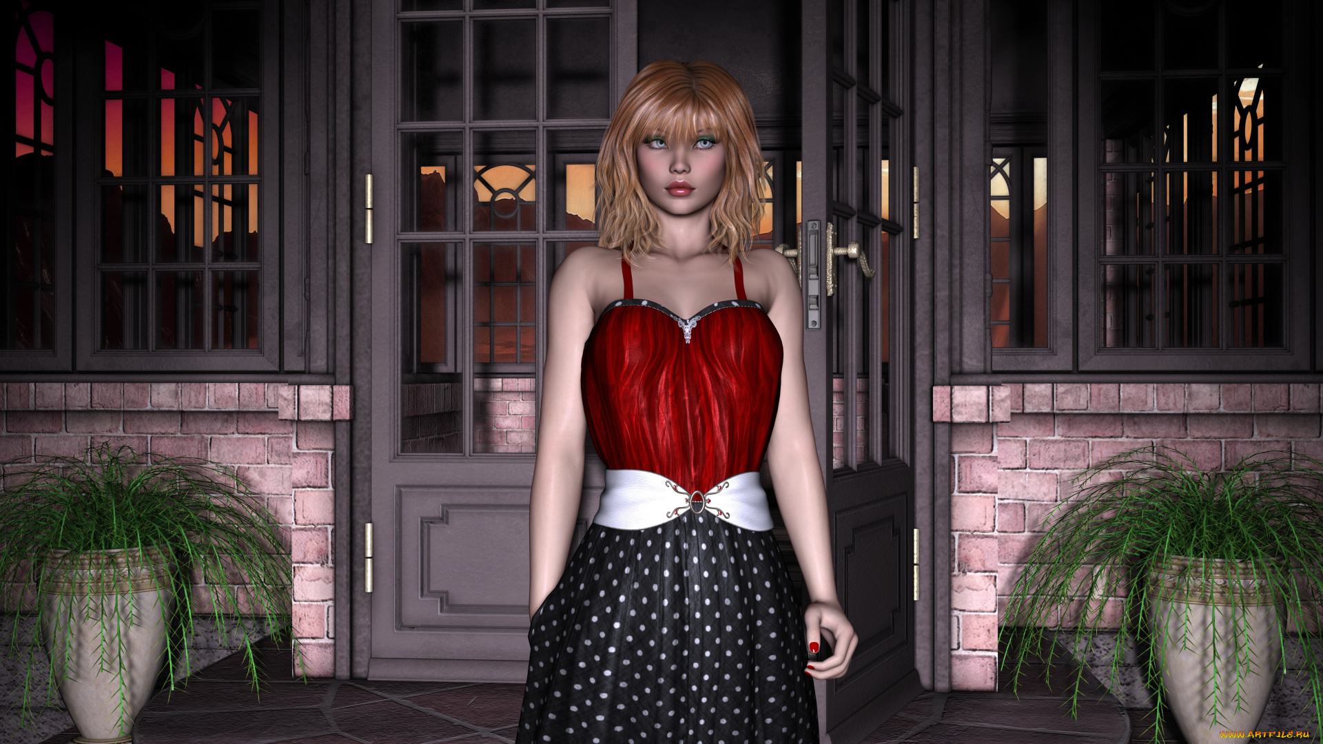 3д, графика, люди, , people, растения, фон, взгляд, девушка