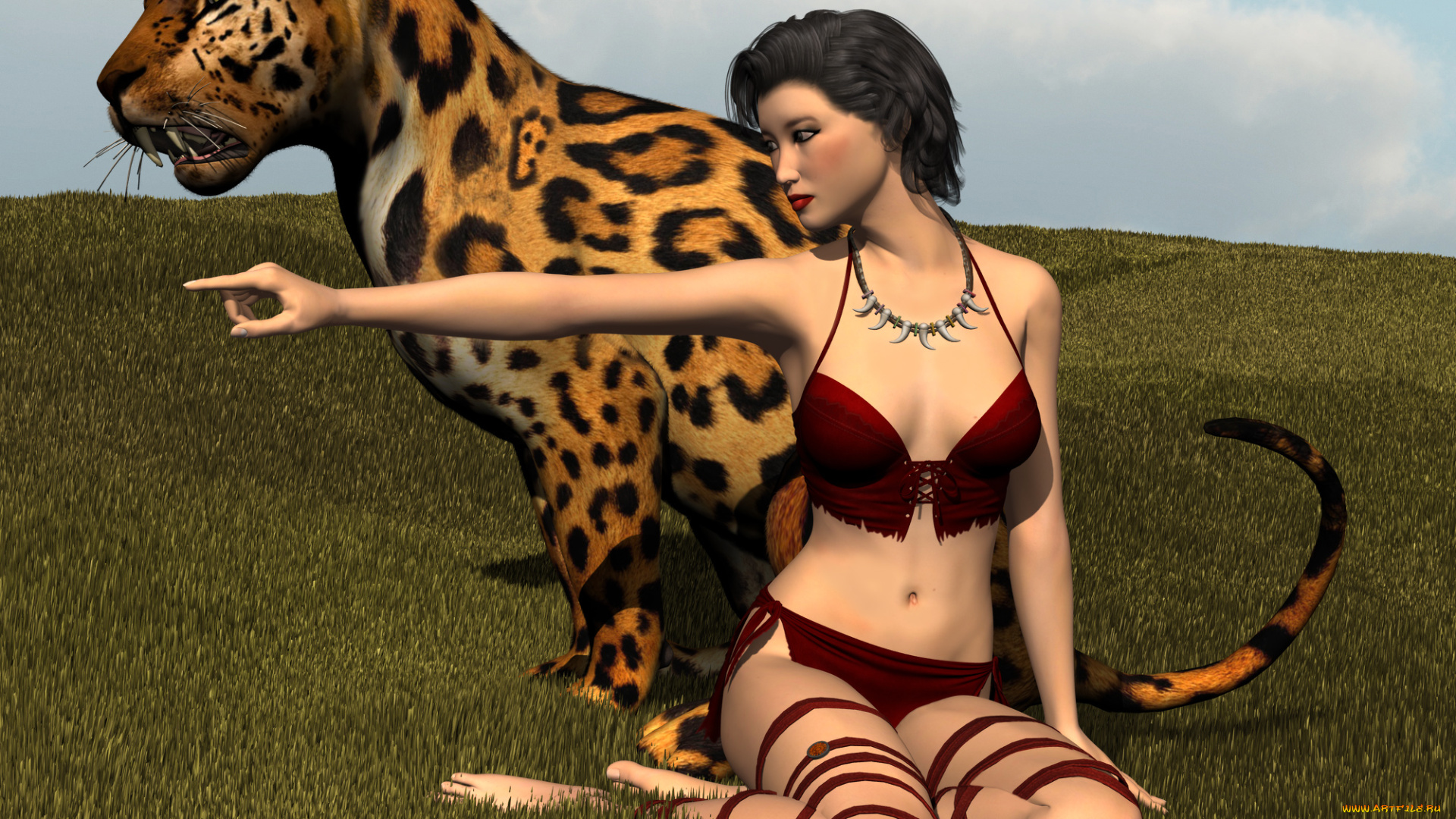 3д, графика, люди, , people, ягуар, фон, взгляд, девушка