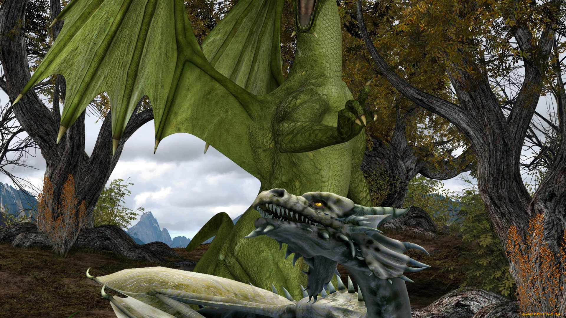 3д, графика, существа, , creatures, деревья, драконы