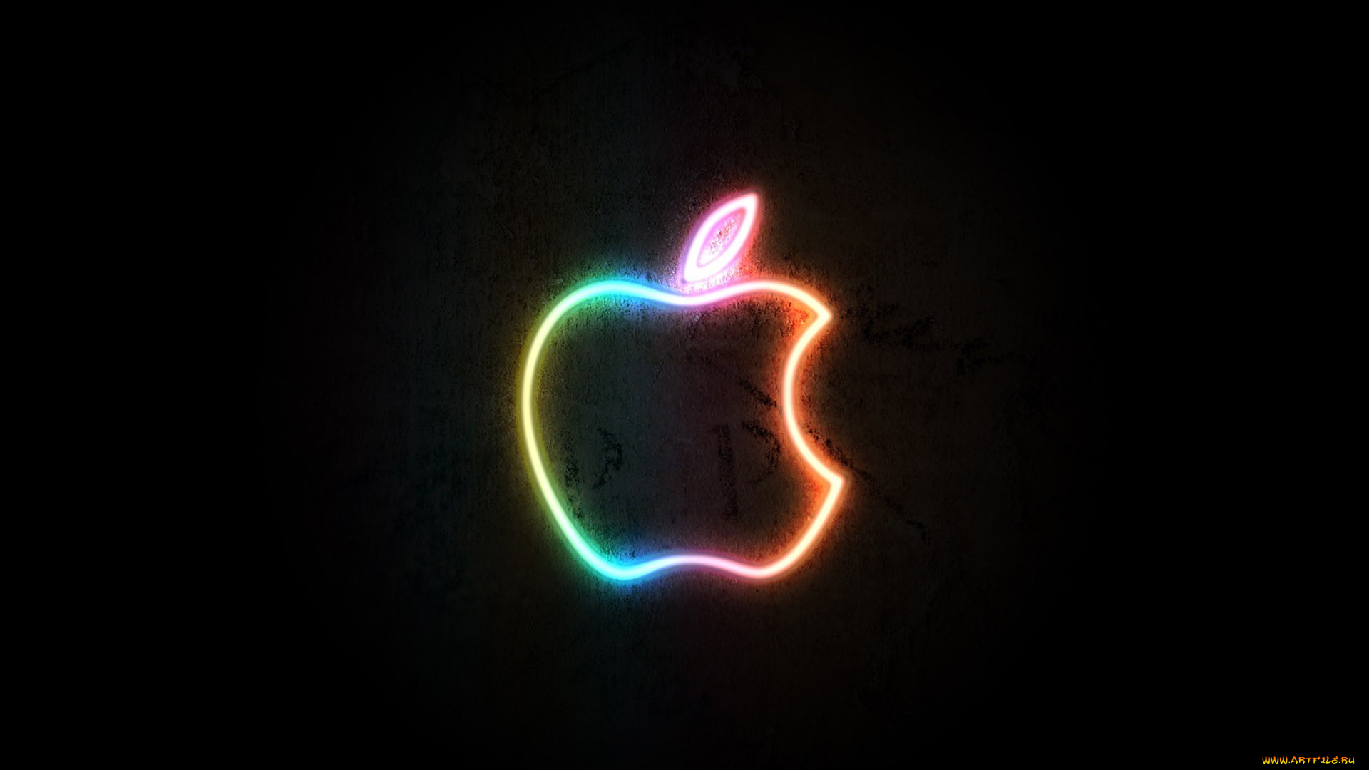компьютеры, apple, логотип, яблоко, стена, свет, неон, черный, фон